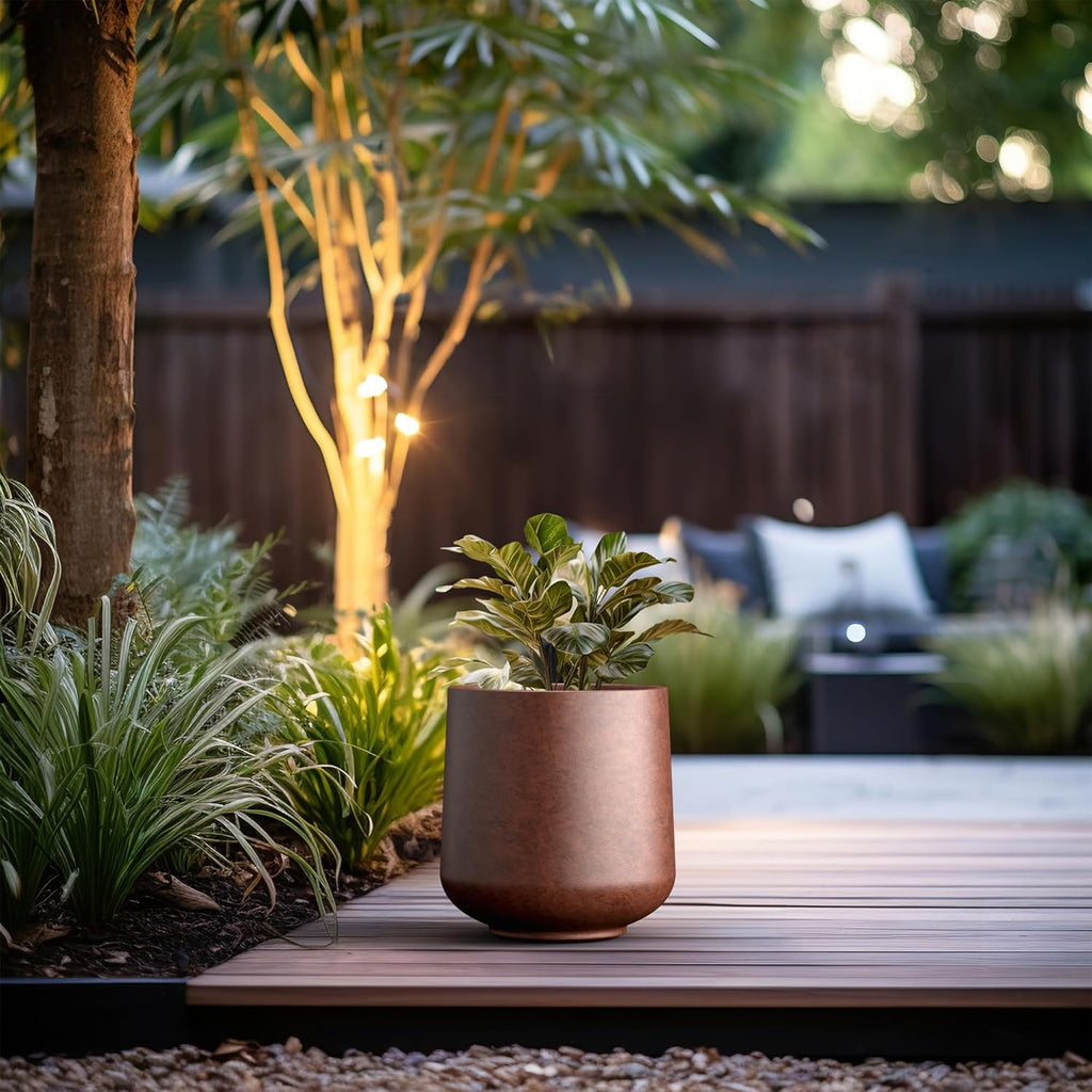 Kante 11.6" Dia Round Concrete Planter, Outdoor Indoor Large Plant Pots Containers with Drainage Hole and Rubber Plug for Home Garden Patio, Rusty