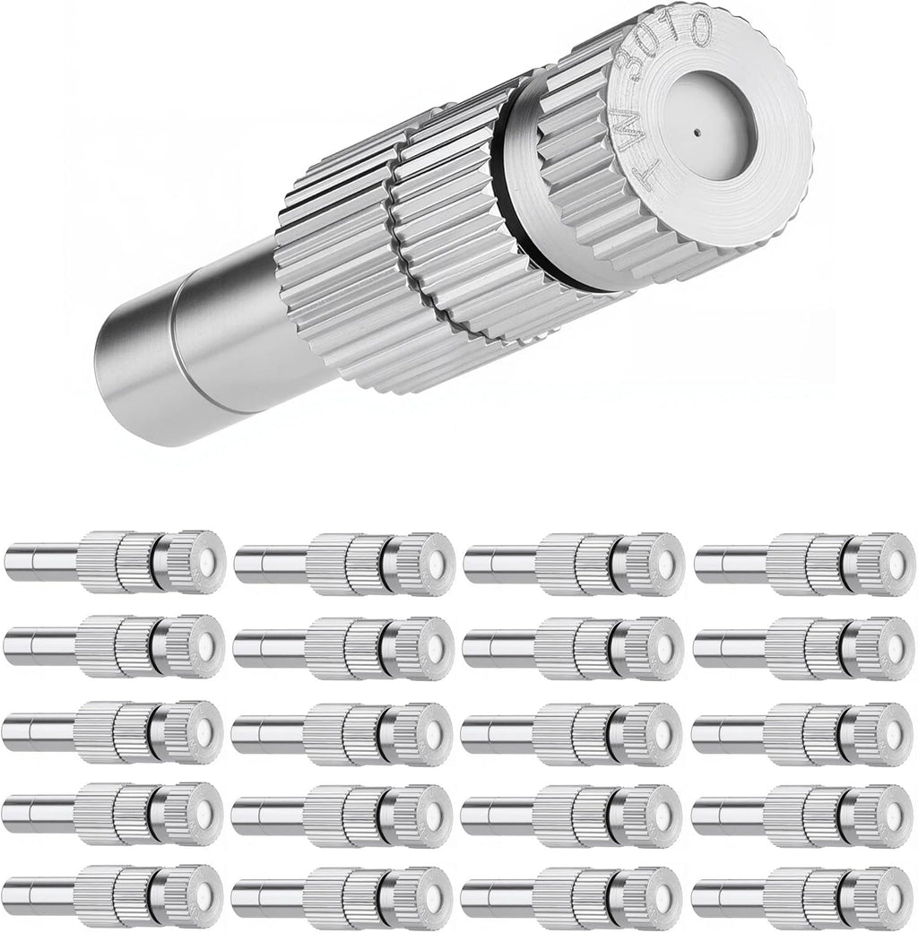 Mornajina 20 Pcs Brass Misting Nozzles Mister Replacement Nozzles with Filter Mesh Fit 1/4" Water Misting Nozzle Tees, 0.012"/0.3mm Orifice Misting System Heads Sprayer for Outdoor Cooling System