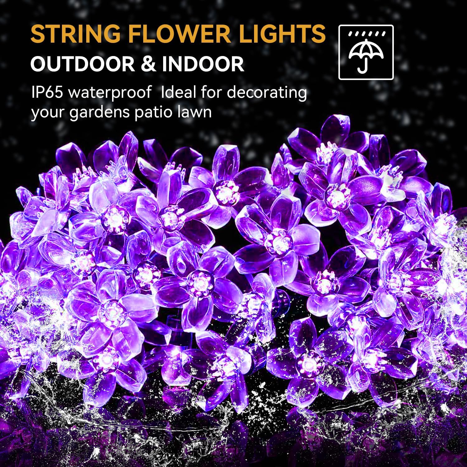 ITICdecor Outdoor Solar Flower String Lights Waterproof 50 LED Fairy Light Decorations for Christmas Tree Garden Patio Fence Yard Spring (Purple)