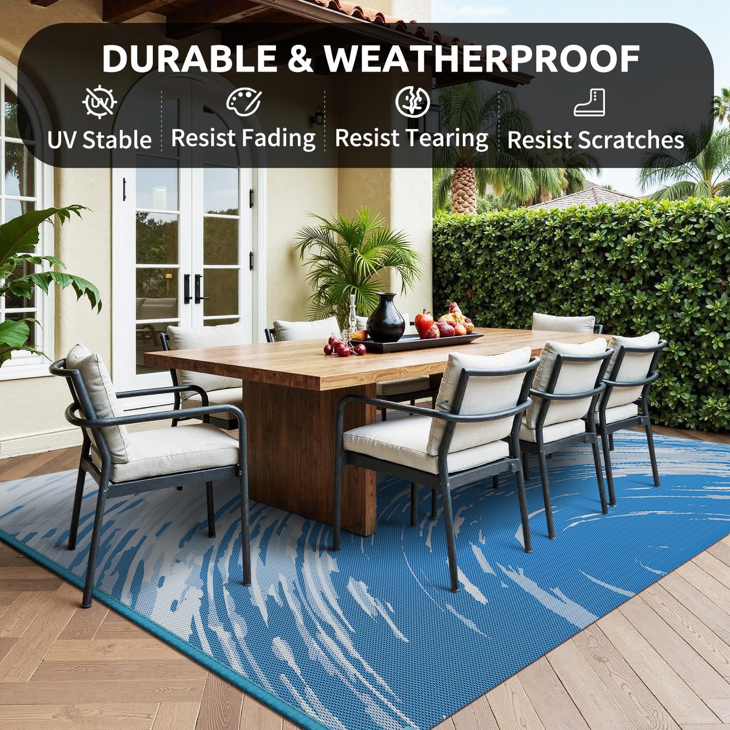 COCOER Modern Outdoor Rug 6x9 Reversible-Waterproof Outdoor Patio Rug-Quick Dry Outdoor Area Rugs Indoor Outdoor Rugs-Outside Rug Patio Decor for Porch Deck Balcony Backyard