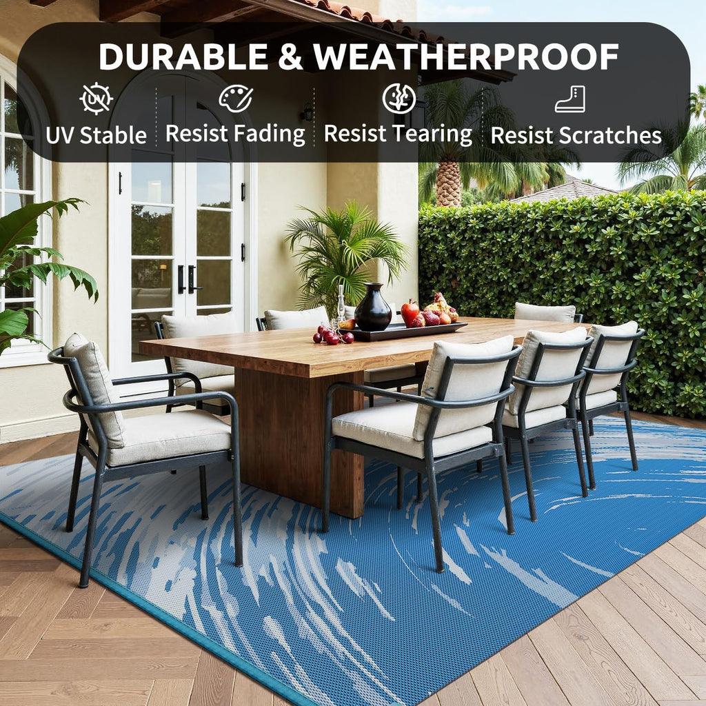 COCOER Modern Outdoor Rug 8x10 Reversible-Waterproof Outdoor Patio Rug-Quick Dry Outdoor Area Rugs Indoor Outdoor Rugs-Outside Rug Patio Decor for Porch Deck Balcony Backyard