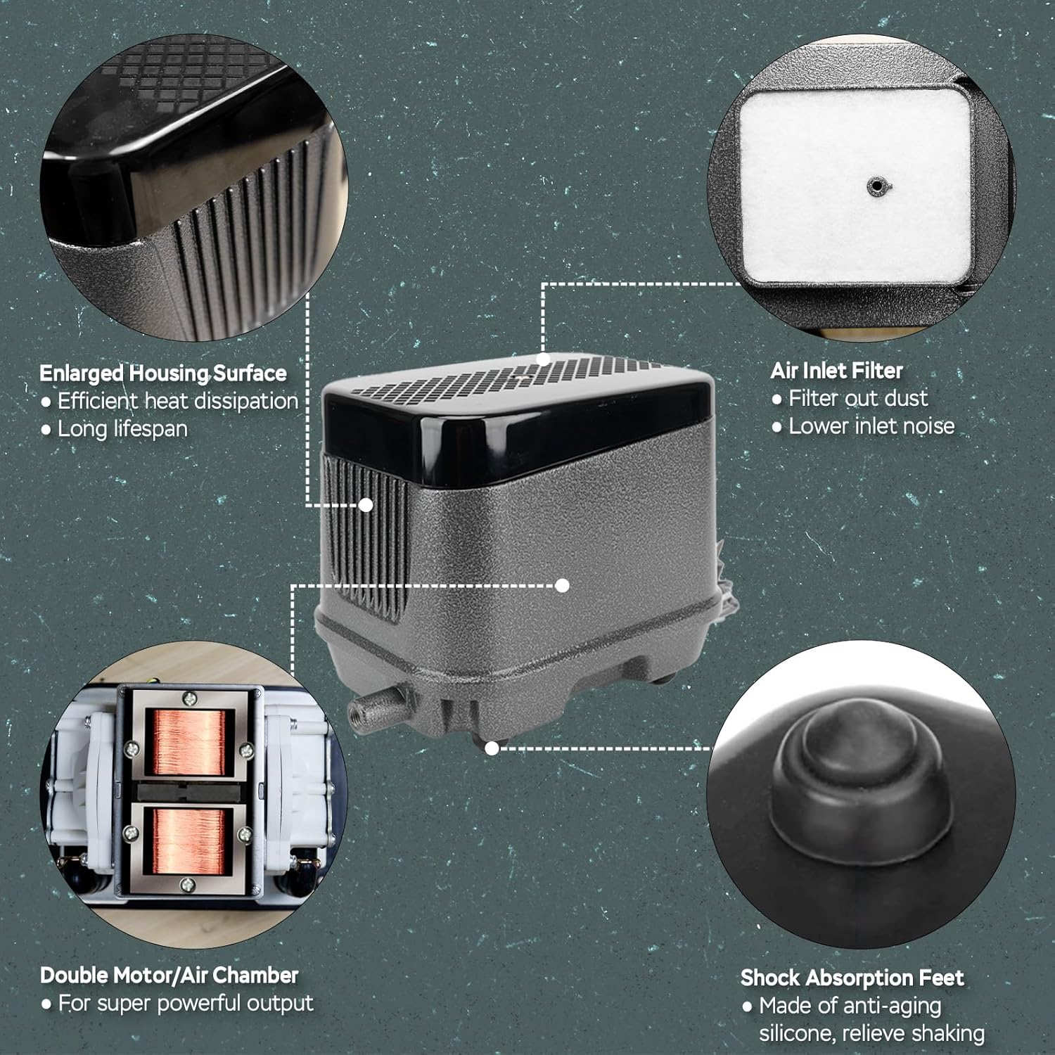 AquaMiracle Linear Air Pump ZP-40/ZP-60/ZP-100/ZP-200 for Pond Aeration, 635/950/1600/4000GPH Septic Air Pump Pond Aerators for Outdoor Ponds, Waste Treatment, Aquarium, Fish Farm, Seafood Restaurant