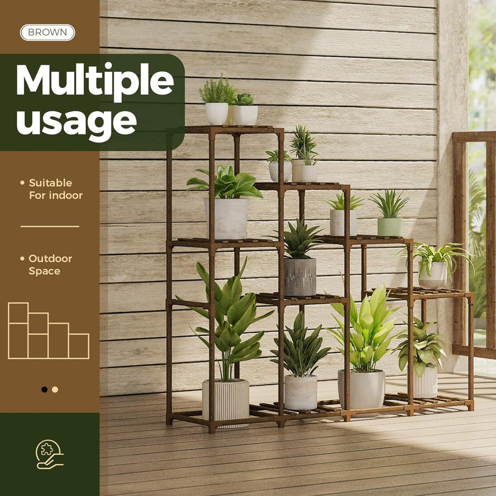 Bamworld Tall Plant Stand Indoor Wood Plant Shelf Outdoor Tiered Plant Rack for Multiple Plants 4 Tiers 10 Pots Ladder Plant Holder Plant Table for Plant Pots Boho Home Decor for Gardening Gifts