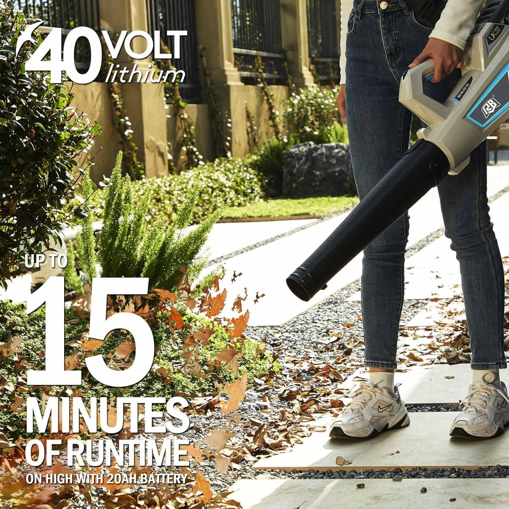 RB 40V Cordless Leaf Blower with 2Ah Battery & Charger – 6-Speed Turbo, 460 CFM, Lightweight for Leaves, Snow, Lawn & Patio