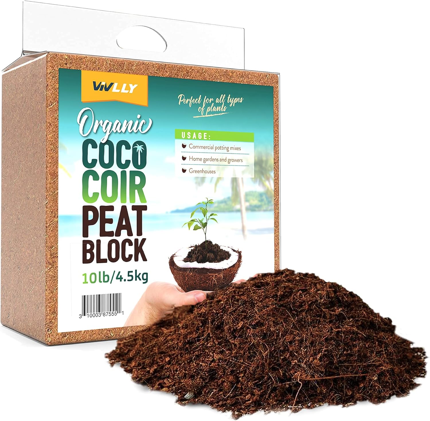 Coco Coir Brick 11 LB (5kg) - Premium Compressed Coconut Fiber Block for Indoor Plants, Seed Starting & Hydroponics - Low Salt Triple Washed - Expands to 75 Quarts - 100% Natural Peat Alternative