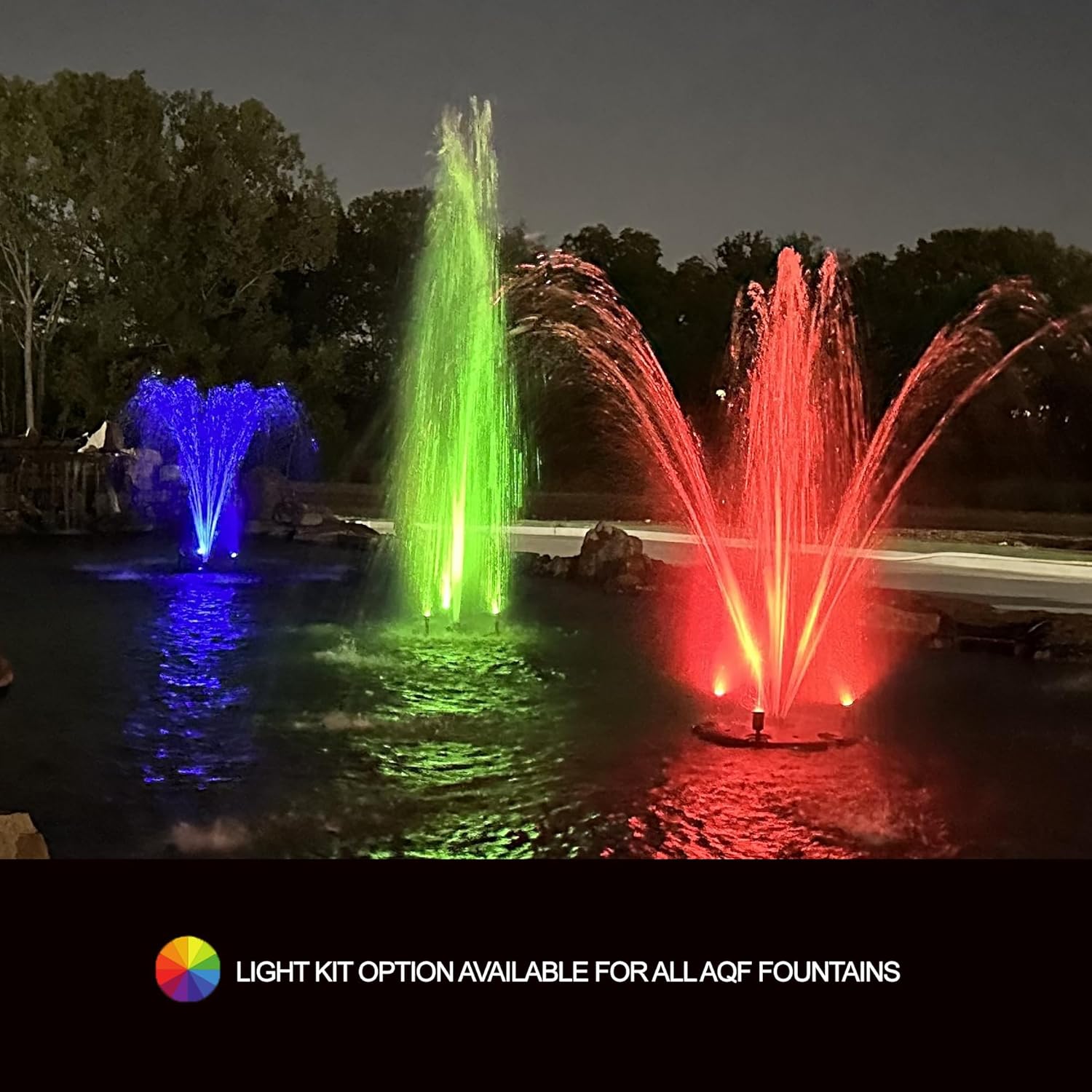 HALF OFF PONDS Floating Fountain – 1 HP Pond Aerator, 200' Cord – 15,000 GPH Water Pump – 13 Spray Patterns - Color-Changing LED Lights – for Large Ponds, Lakes & Water Gardens