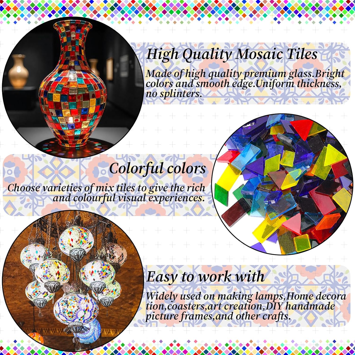 2400 Pcs Mosaic Tiles, Glass Mosaic Tiles for Crafts Bulk, Assorted Color Stained Mosaic Glass Pieces, Mosaic Supplies for Home Decoration, Art Crafts, DIY Projects, Transparent