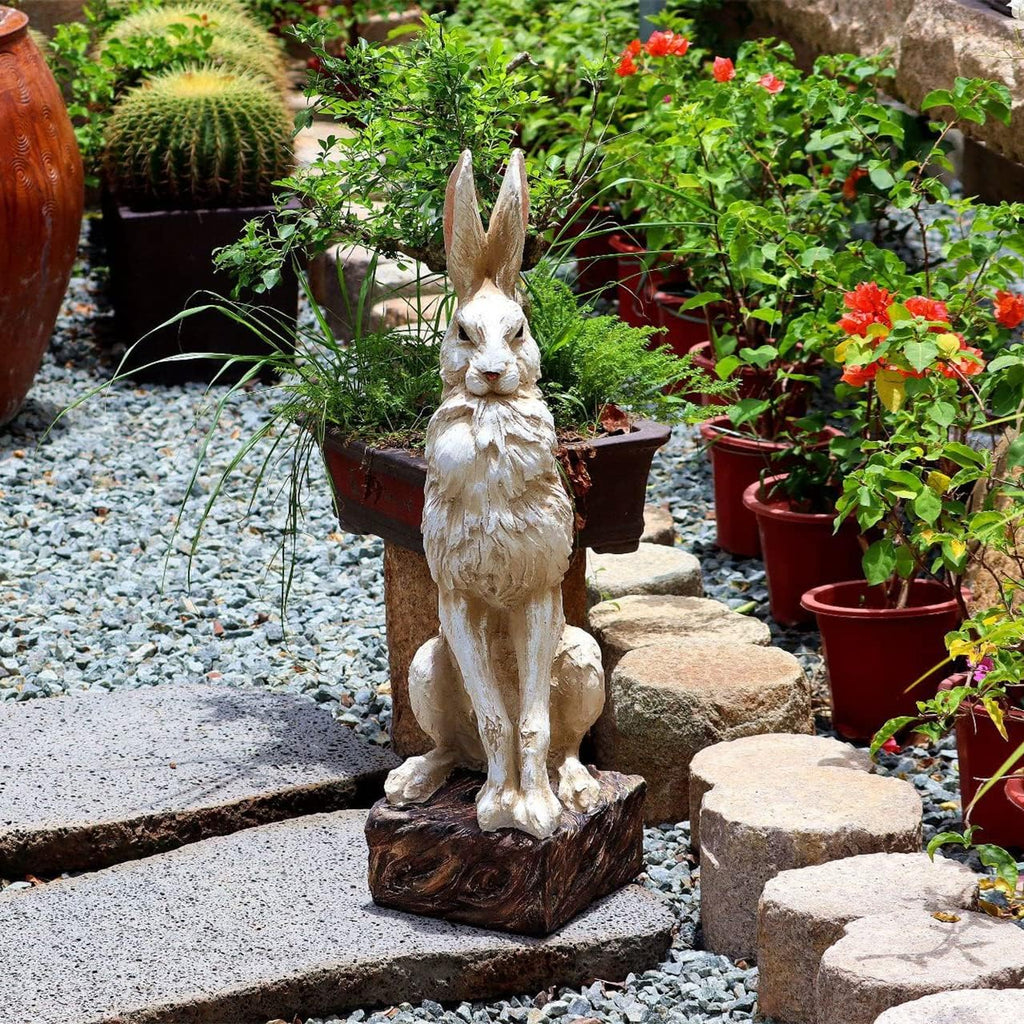 Large Size Noble Sitting Rabbit Bunny Realistic Rabbit Happy Easter Bunny Magnesium Oxide Stone Sculpture Decorations for Indoor Outdoor Garden Statue 30'' High