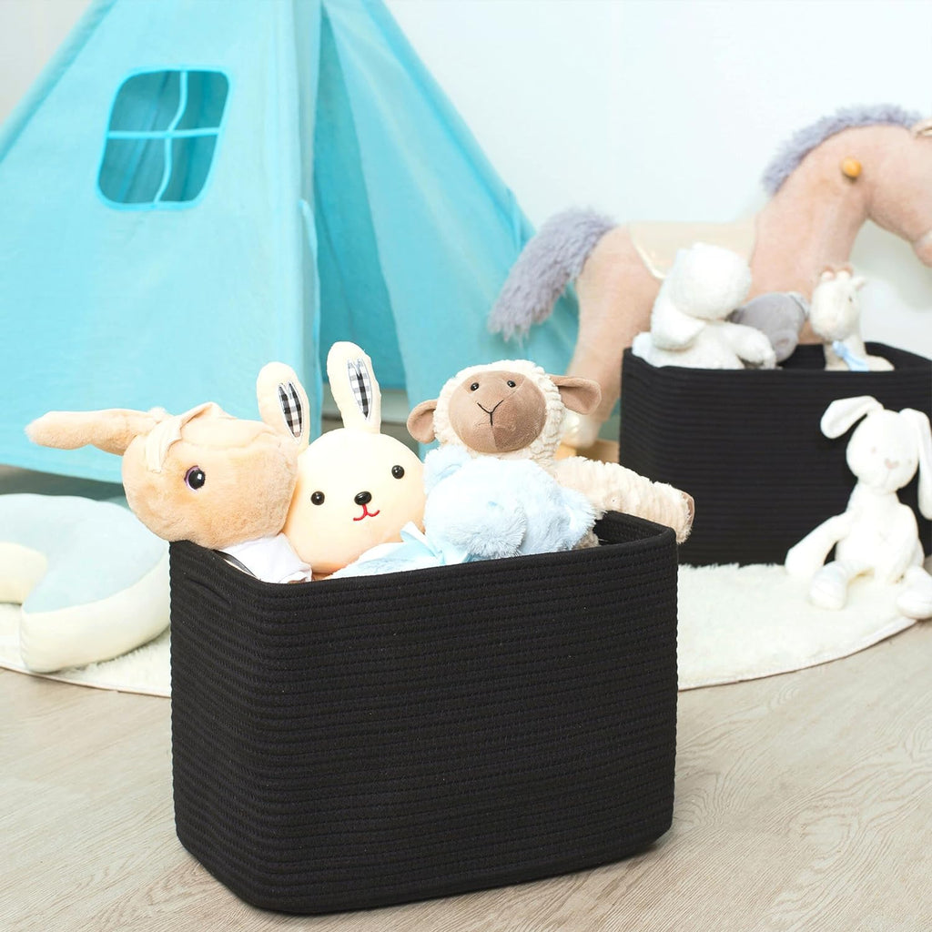 MINTWOOD Design Storage Basket for Shelves, Decorative Baskets for Organizing, Book Basket, Storage Cube Bin Box, Woven Closet Organizer, Pantry Closet and Shoe Basket, Full Black