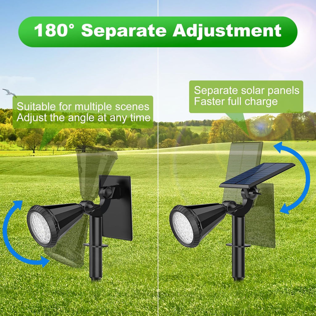 Solar Spot Lights Outdoor Waterproof 180° Adjustable Solar Powered Landscape Lights for Yard 4 Lighting Modes Solar Spotlights for Pathway Garden Outside Wall Pool Porch (2 Pack, Warm White)