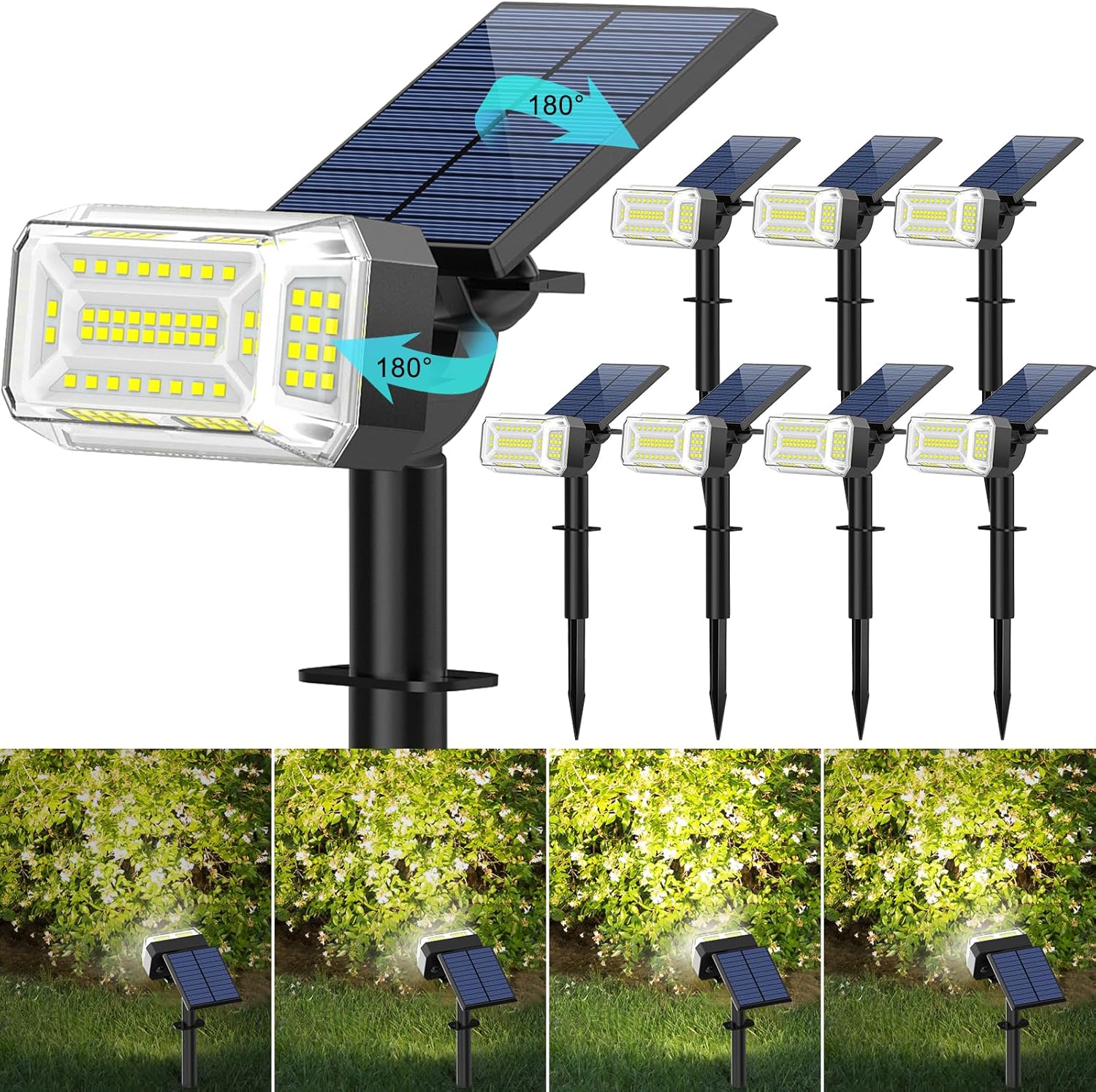102 LEDs Solar Spot Lights Outdoor, [ 4 Modes/8 Pack] Solar Spotlights Waterproof IP65, Adjustable Light & Panel Landscape Flood Powered Lights for Yard Garden Pathway Wall (Cool White)