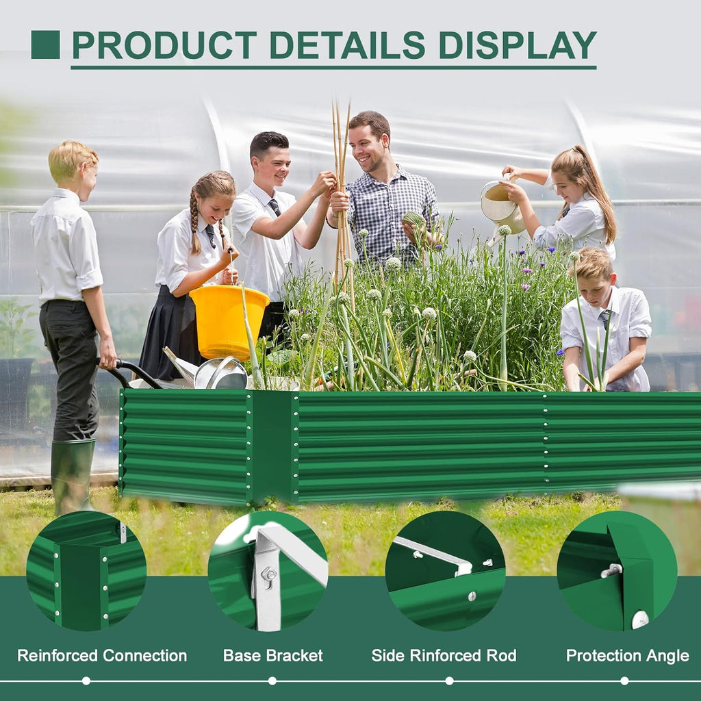 Land Guard 8x4x3ft Rectangular Galvanized Raised Garden Beds, Large-Capacity Metal Planter Box Outdoor, Durable Deep Raised Garden Bed 3ft Tall, Raised Beds for Gardening Vegetables, Forest Green