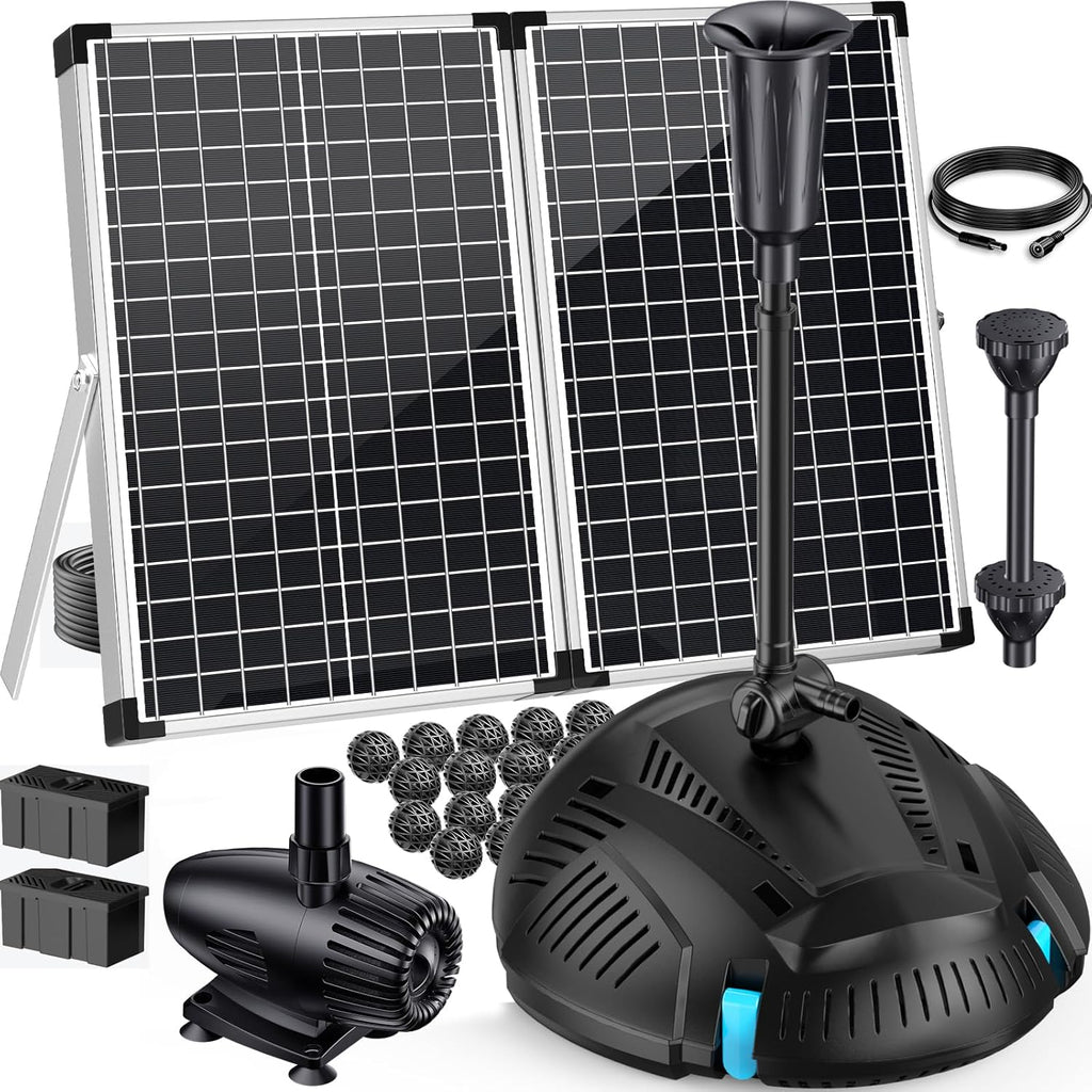 Antfraer 70W Solar Pond Filter with Water Pump, Solar Fountain Pump with Pond Filter with Water Shortage Protection, 17FT +10FT Cord For Fish Pond Garden Waterfall Clean & Clear