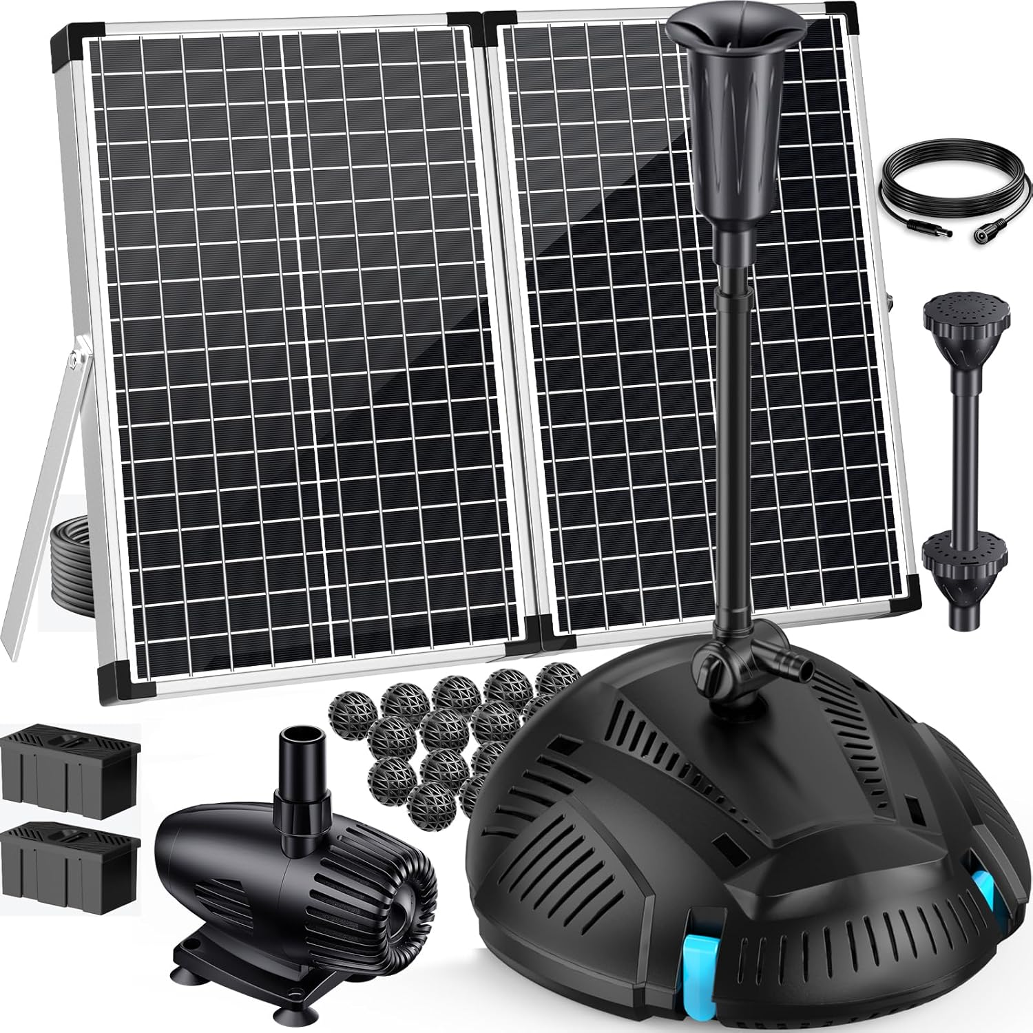 Antfraer 70W Solar Pond Filter with Water Pump, Solar Fountain Pump with Pond Filter with Water Shortage Protection, 17FT +10FT Cord For Fish Pond Garden Waterfall Clean & Clear