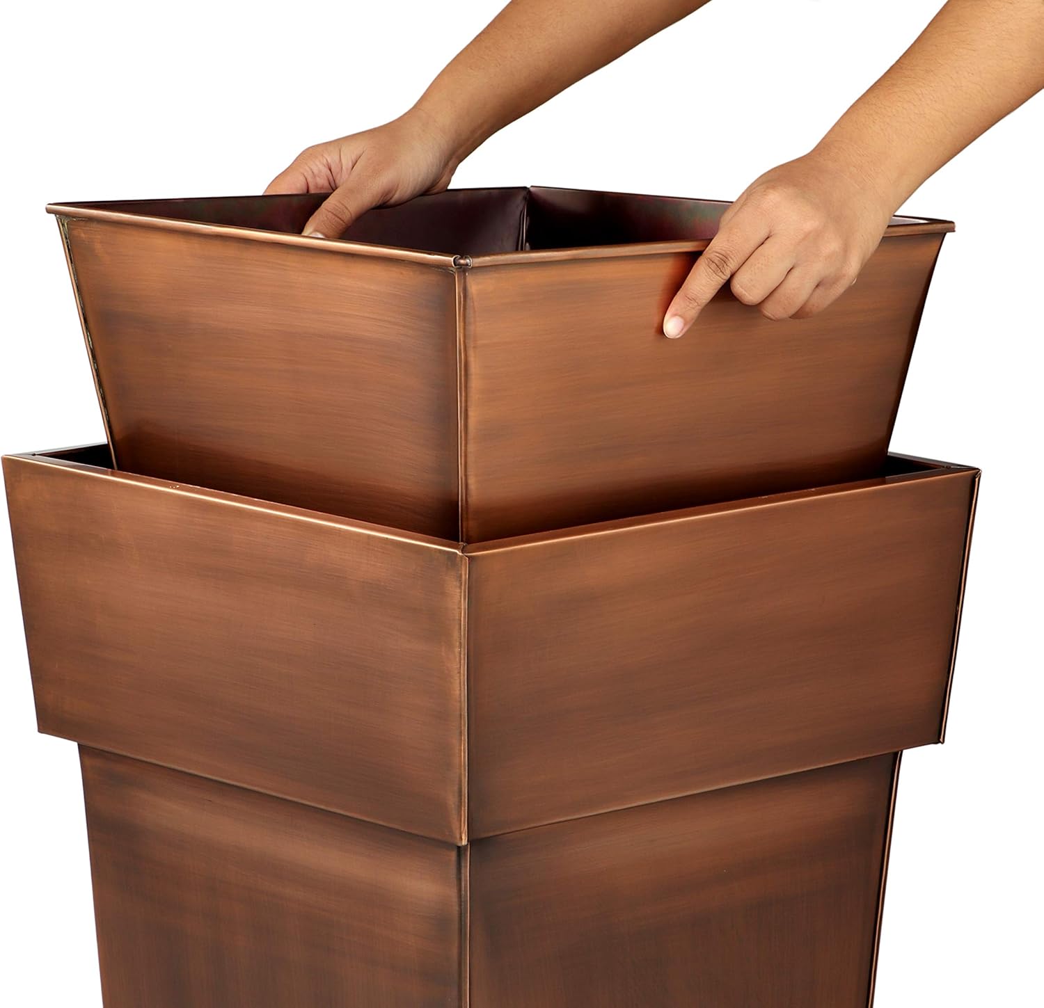 H Potter Tall Planter with Tray Large Outdoor Planters Stainless Steel Antique Copper Flower Pots Decorative Indoor Metal Garden Urn Pot Plant Porch Patio Entryway Hallway