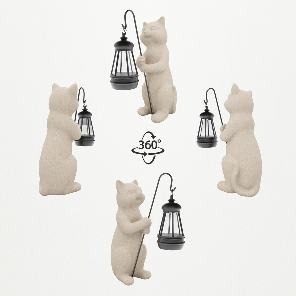 Solar Cat Garden Statue 10 Inch Porch Patio Decor for Outside Yard Decoration Outdoor Unique Housewarming Gardening Birthday Gifts for Cat Lovers Women Grandma