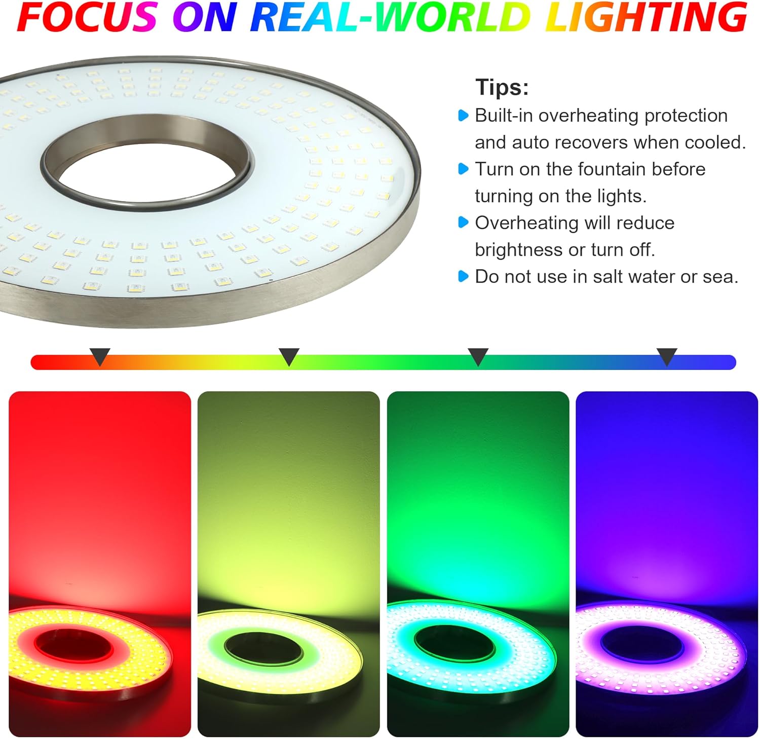 Goldlife Pond Fountain Aerator Lights, 200W RGBW 20000LM 160LED Fountain Light With 100FT Power Cord, IP68 Waterproof Stainless Steel Wireless Sync Control Floating Fountains Pump Light for Lake Ponds