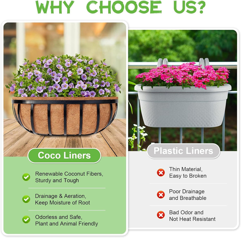 Riare 4 Pack 30 Inch Trough Coco Coir Liners for Planters, Pre-Formed Coconut Coir Replacement Liner Natural Coco Fiber Window Box Liners for Wall Planter, Window Basket Deck Railing Planter