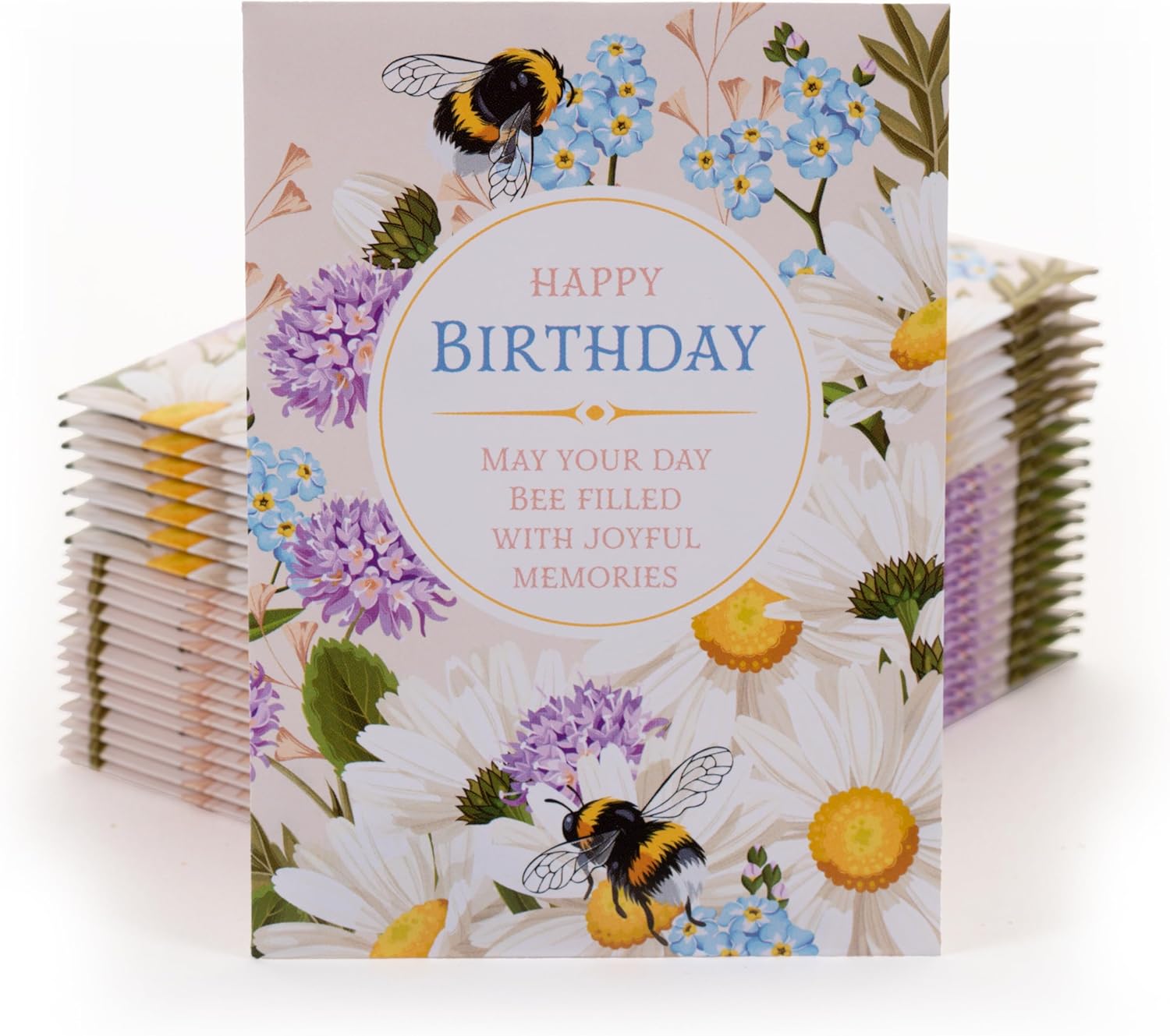 Happy Birthday Bee Forget Me Not Seed Packets - Set of 25 - Thank You Gifts - Wildflower Seeds for Planting - Floral Gifts - Thank You Card - Wild Flowers Bulk