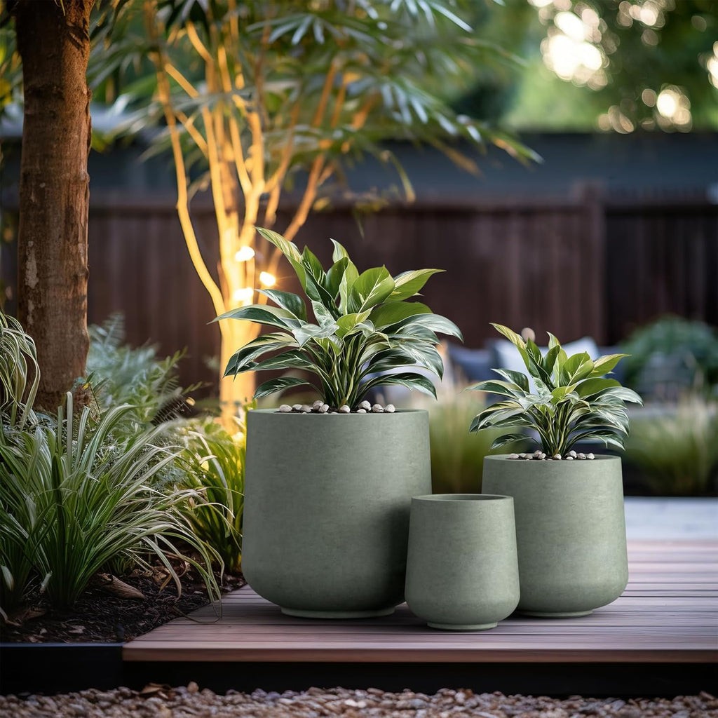 Kante 15.3"+11.6"+8.2" Dia Round Concrete Planter, Large Outdoor Indoor Planter Pots Containers with Drainage Holes and Rubber Plug for Home Garden Patio, Mint Green