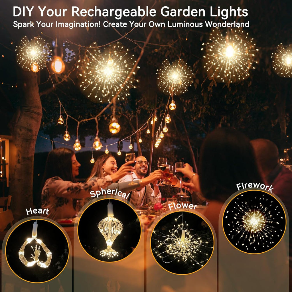 SeaShine 800LED Fireworks Lights Outdoor, Rechargeable Hanging Fairy Starburst Lights, Waterproof Smart Firework Light with Remotes, 8 Modes, Timer for Garden Weddings Outdoor Christmas Decor 4 Pack
