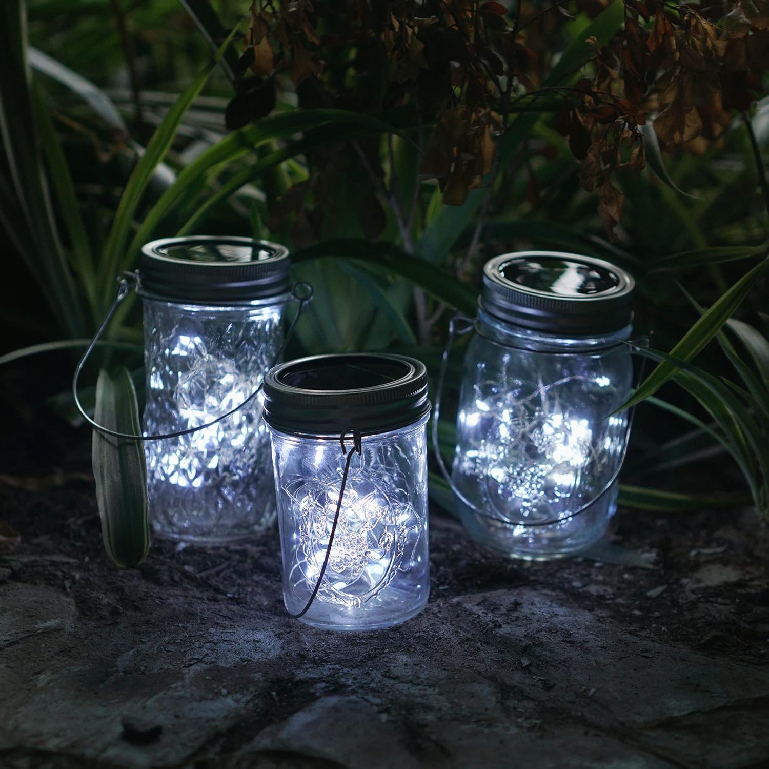 Decorman Solar Mason Jar Lights, 12 Pack 30 LED Fairy Star Firefly String Lids Lights with 12 Hangers for Patio Yard Garden Party Wedding Christmas Decoration(Jars Not Included) (12 Pack, Cool White)