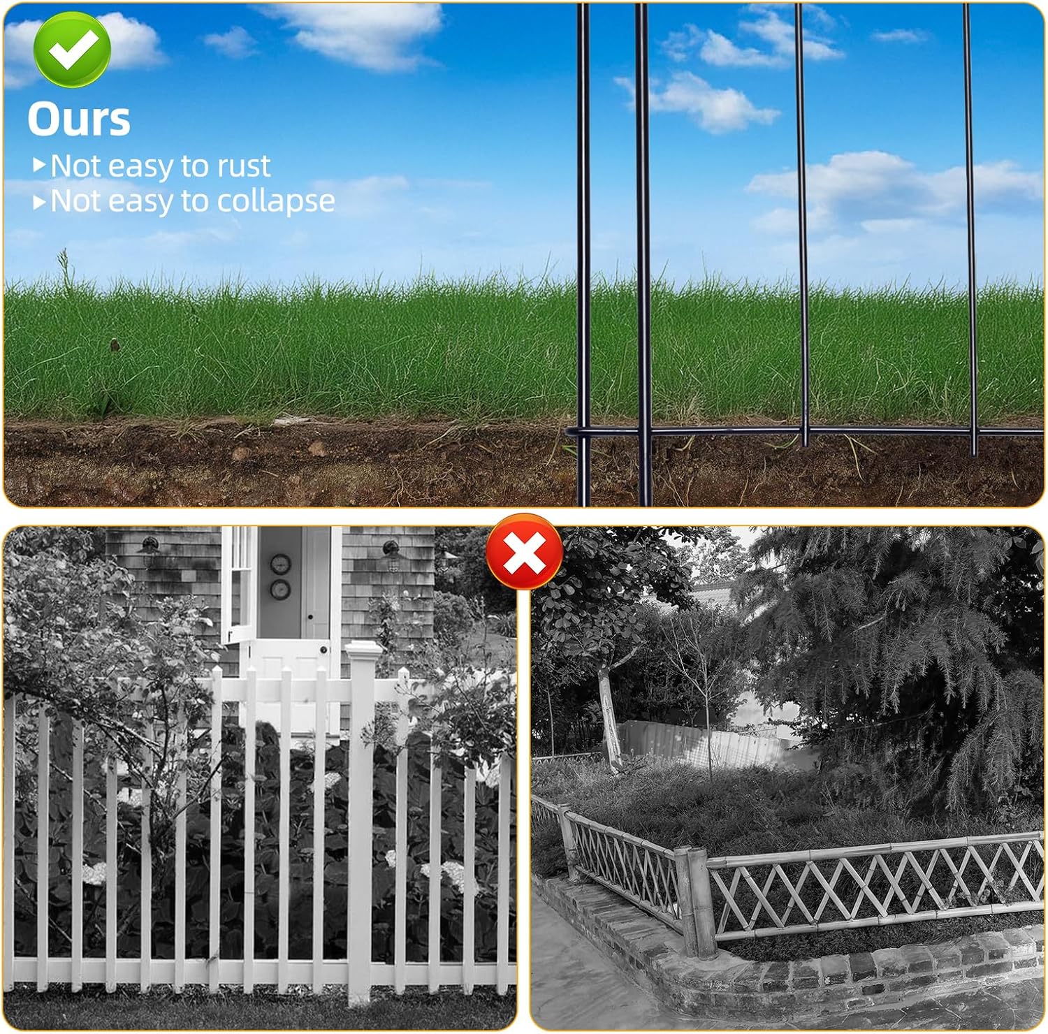 No Dig Garden Fence 16in x 10ft 10 Panels Decorative Garden Border for Fencing for Flower Beds, Dog Barrier, Patio and Yard Decoration