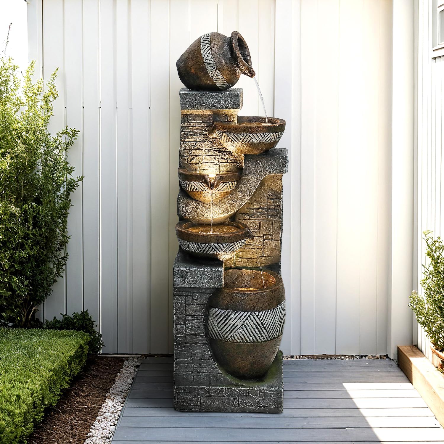 Naturefalls 42.5” H Modern Outdoor Fountain - 5 Bowls Outdoor Garden Fountains with Contemporary Design&LED Light for Garden, Patio, Deck, Porch, Backyard and Home Art Decor