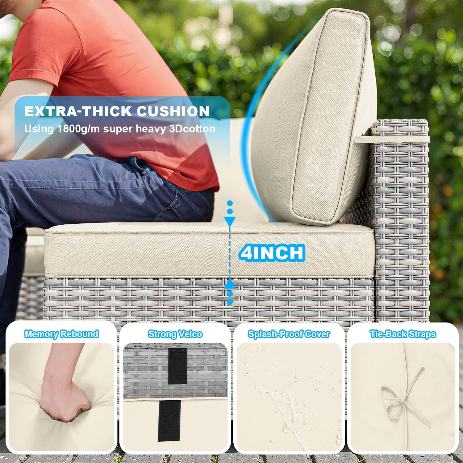 14-Piece Patio Furniture Set, Outdoor Sectional with Thick Cushions, Modular Patio Sofa, Dual-Strand Wicker Rattan, Rust-Resistant Frame, Backyard Furniture for Garden, Deck, Ivory