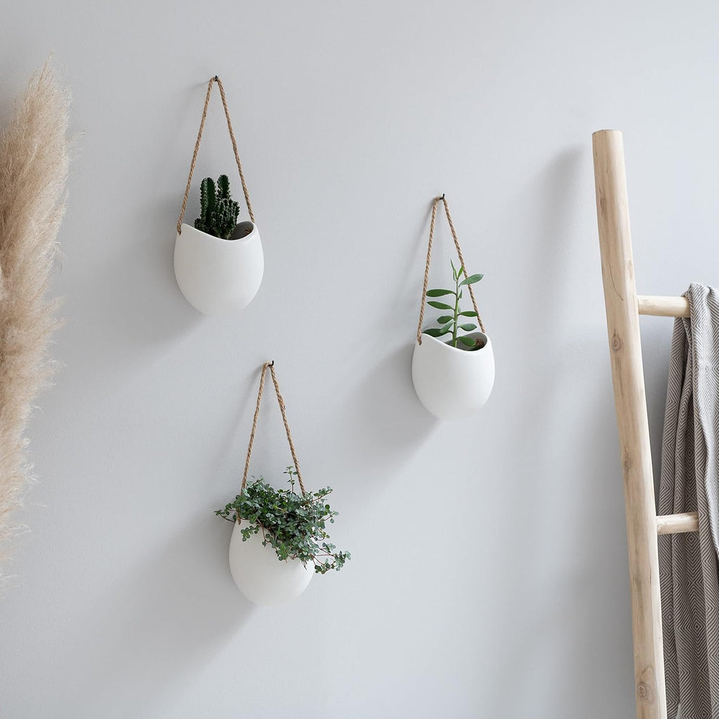 Kazai. Wall Planters -Ellie- | Hanging Ceramic Plant Pots 3 Pieces | Wall Decoration for Indoors, Balcony and Garden | White (Matte)