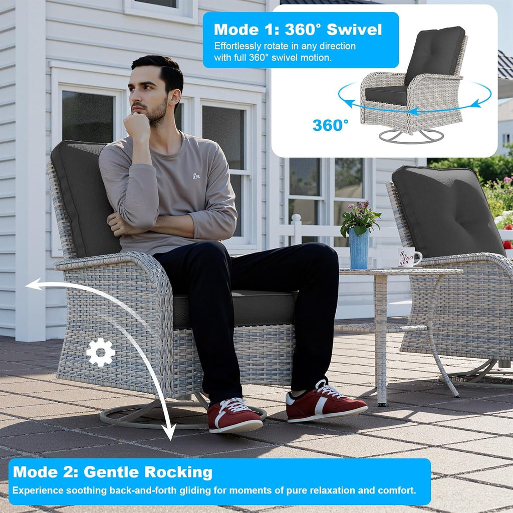 10-Piece Patio Furniture Set, Outdoor Patio Furniture with Swivel Chairs Set, Thick Cushions, Modular Patio Sofa, Dual-Strand Wicker Rattan, Rust-Resistant Frame, Black