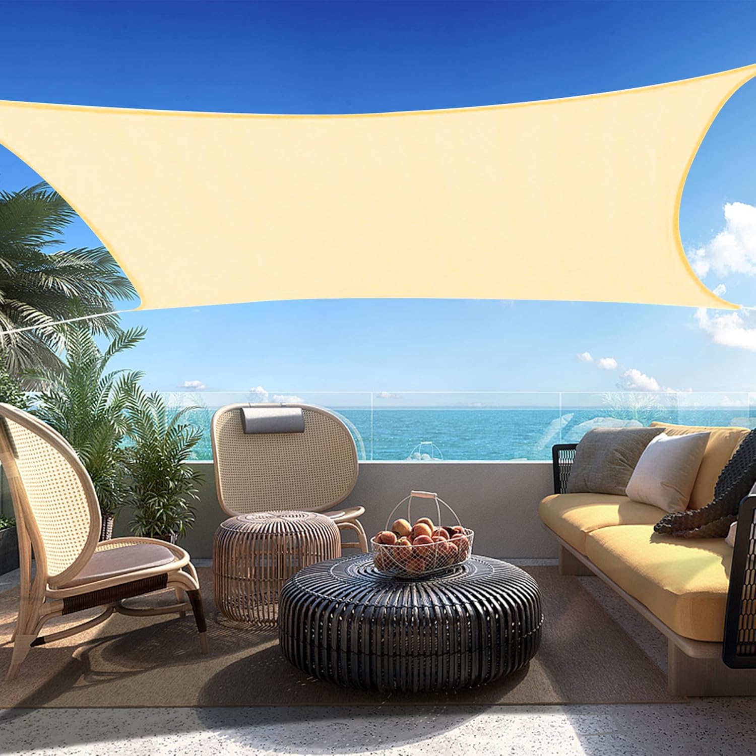 11' x 19' Beige Rectangle Sun Shade Sail SSP1212 Canopy Durable Fabric UV Block Awning,We Make Custom Orders