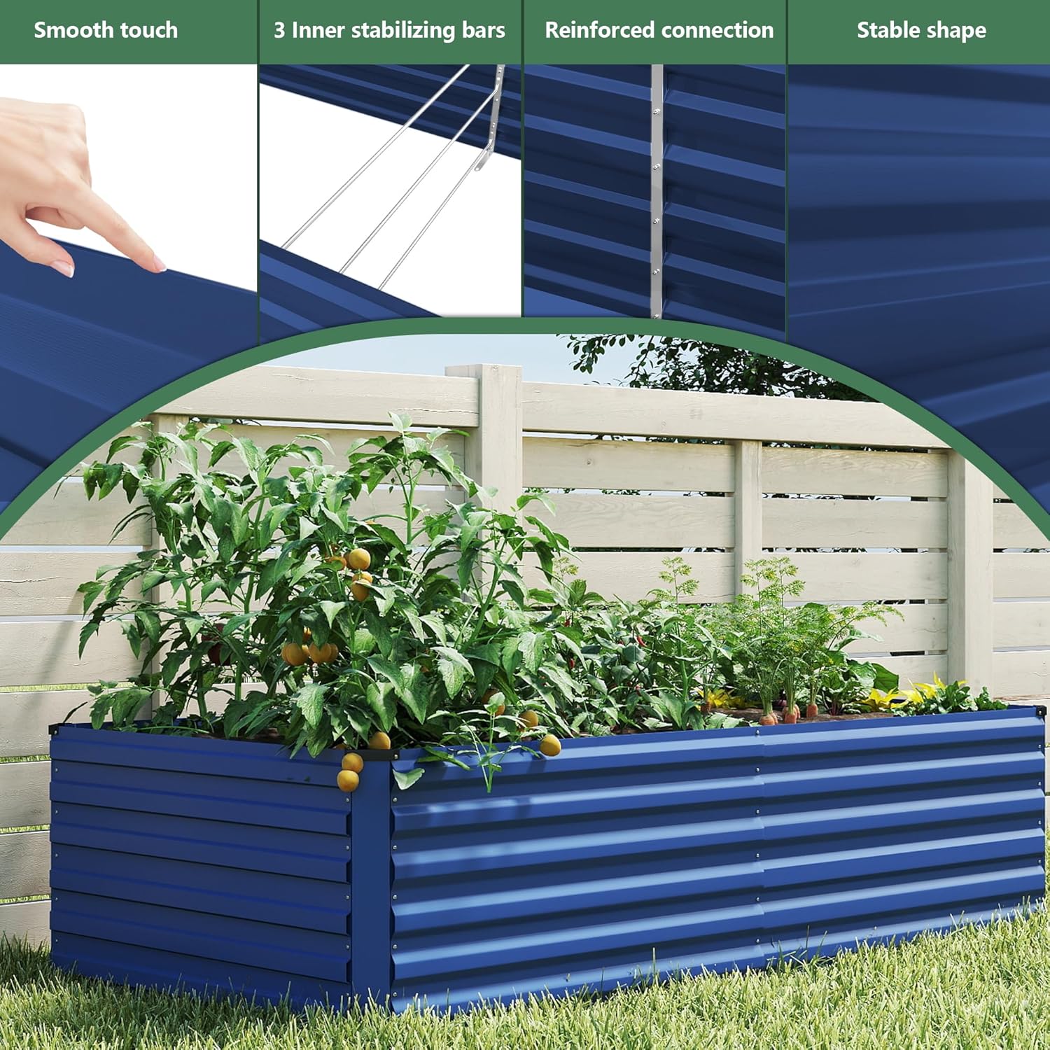 FOOWIN 4pcs 6x3x2ft Galvanized Raised Garden Bed, Planter Raised Garden Boxes Outdoor, Large Metal Raised Beds for Gardening, Garden Bed for Vegetables, Flowers, Herb,269 Gallon Capacity, Royal Blue