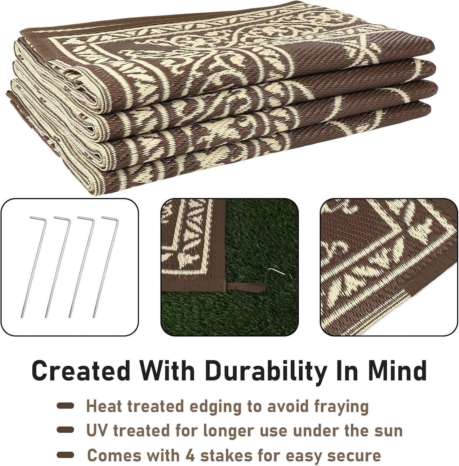 HiiARug Reversible Outdoor Rug 5'x7' Plastic Straw Rugs for Patios RV Camping Mat Reversible Mats Large Floor Mat for RV Outside, Backyard, Deck, Picnic, Beach, Trailer, Camping