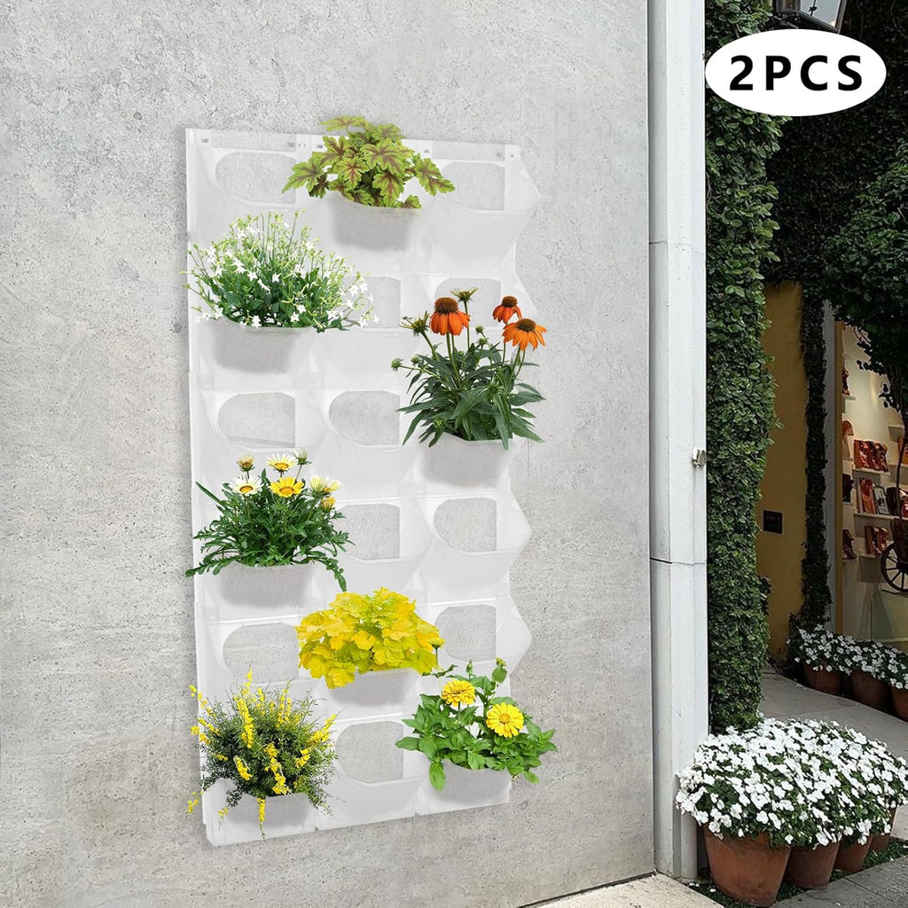 Self Watering Outdoor Wall Mounted Planter Vertical Garden with 36 Pockets Plastic Plant Grow Pots for Hanging Flower Herbs Vegetables Home Indoor Outdoor White