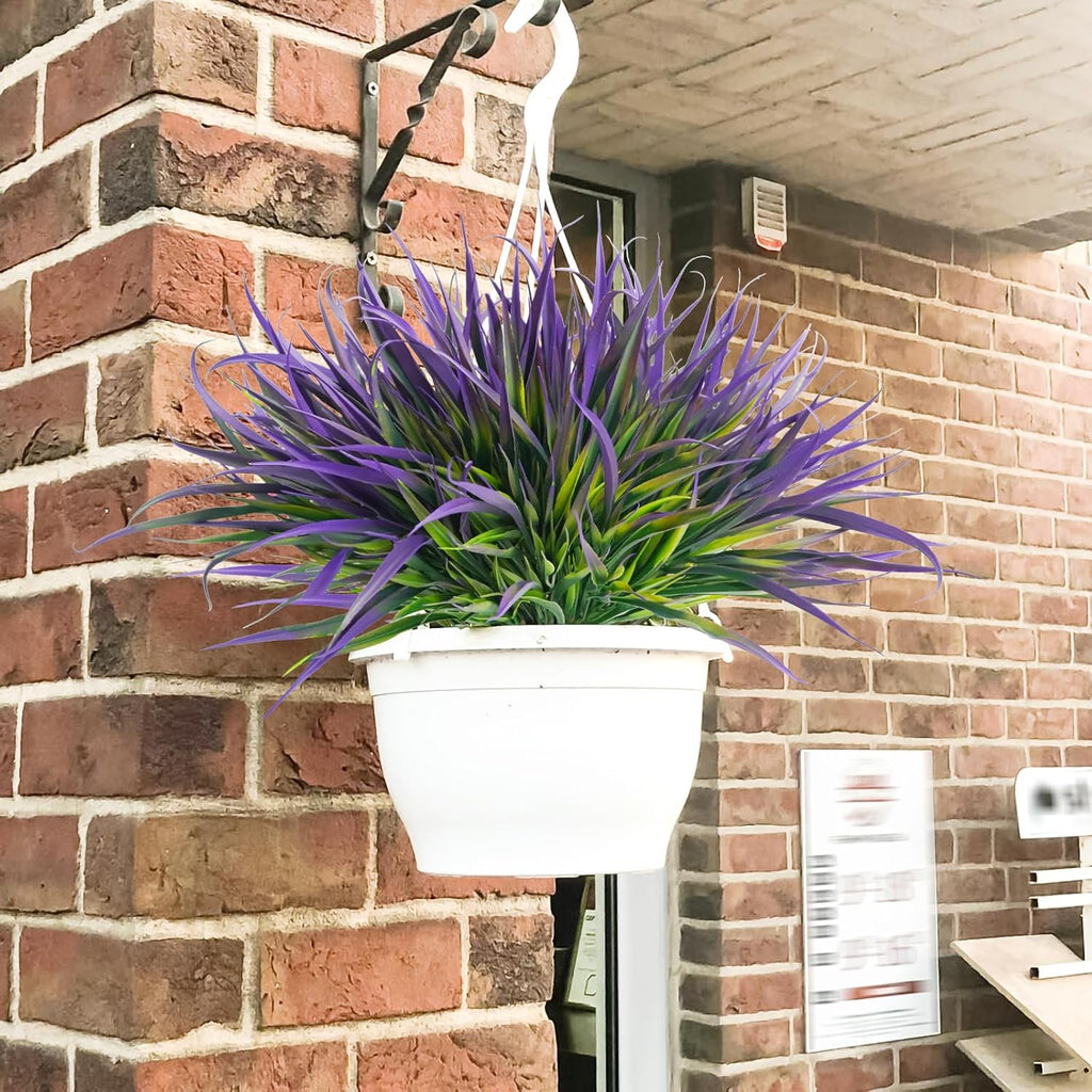 Uieke 12 Bundles Artificial Outdoor Plants UV Resistant Fake Grass Plants Faux Plastic Plants Greenery Shrubs for Home Garden Pathway Window Box Front Porch Cemetery Spring Summer Decor, Purple