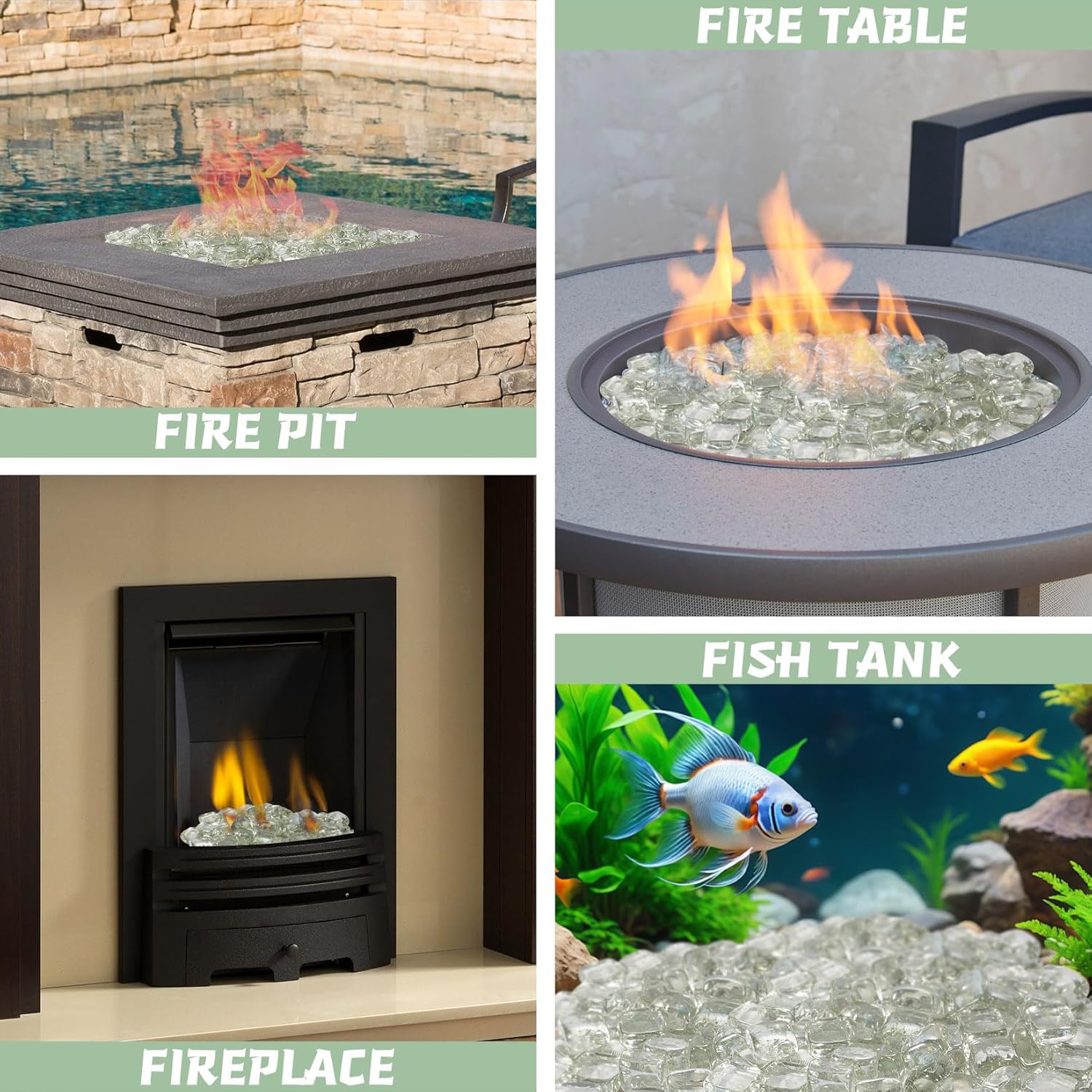 Clear Fire Pit Glass Cube, Tempered Glass Bead for Fireplace, Firepit Indoor or Outdoor, Propane and Natural Gas, 20 Pounds Fire Rocks, Heat Resistant, No Poping, Crystal Reflective