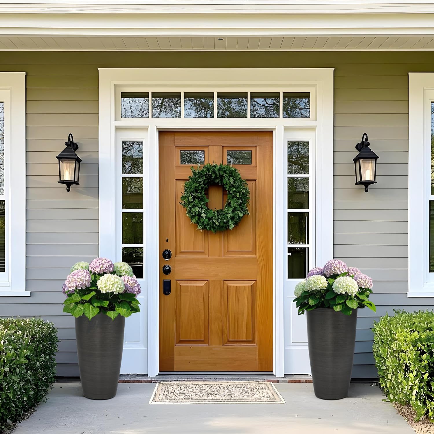 22.8" Resin Outdoor Planters (Set of 2) – Handmade Brushed Metal Finish Large Flower Pots, Durable & Weatherproof for Indoor/Outdoor Décor