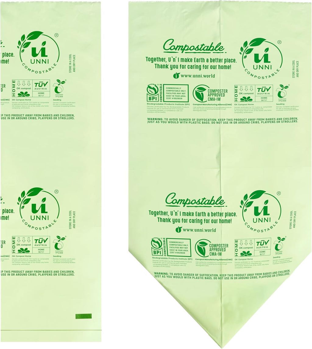 UNNI Compostable Trash Bags, 44-55 Gallon / 208 Liter, 10 Count, Extra Thick 1.38 mil Large Bin Liners for Commercial & Yard Waste, BPI, CMA & OK compost HOME Certified (Meets ASTM D6400)