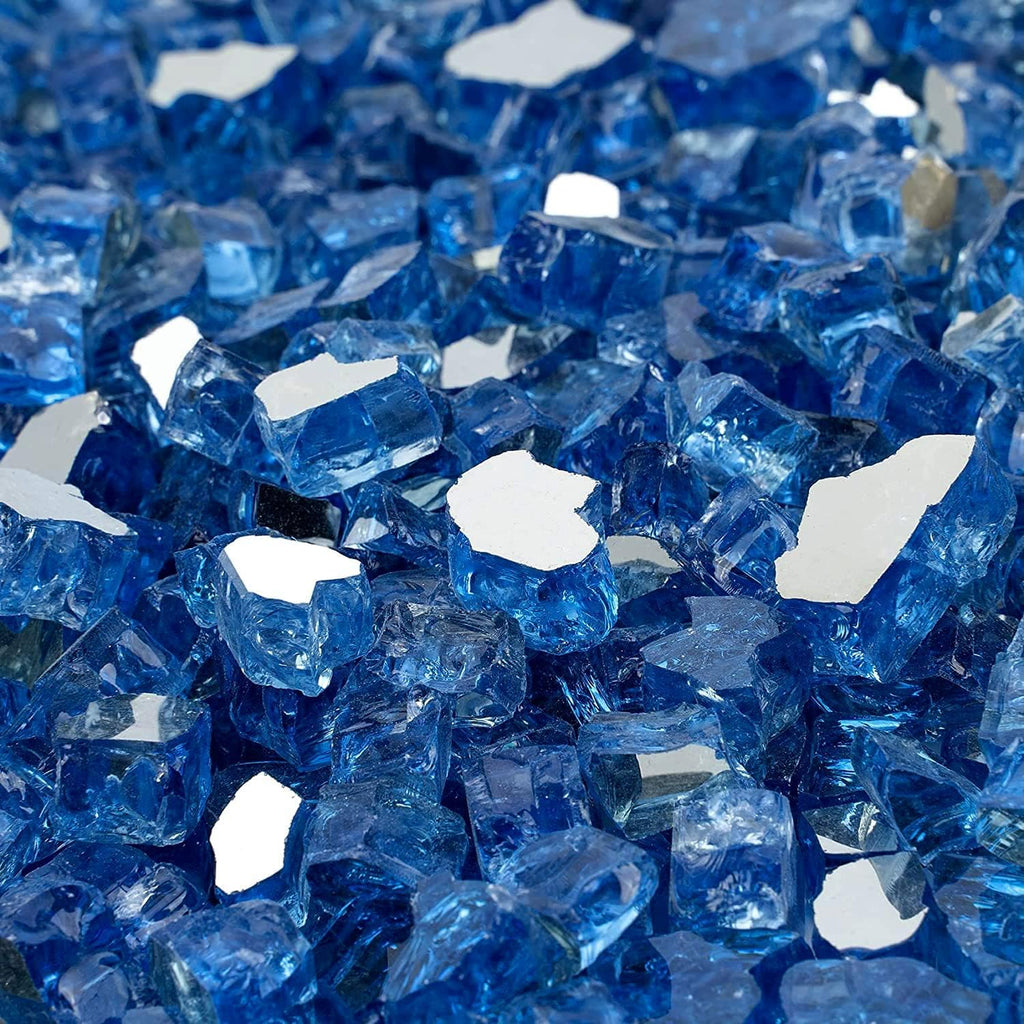 Mr. Fireglass 10 Pounds Fire Glass - 1/2 Inch High Luster Reflective Tempered Glass Rocks for Fireplace Fire Pit Table and Landscaping, Pacific Blue