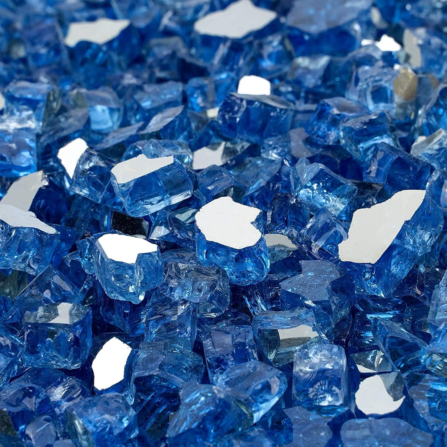 Mr. Fireglass 10 Pounds Fire Glass - 1/2 Inch High Luster Reflective Tempered Glass Rocks for Fireplace Fire Pit Table and Landscaping, Pacific Blue