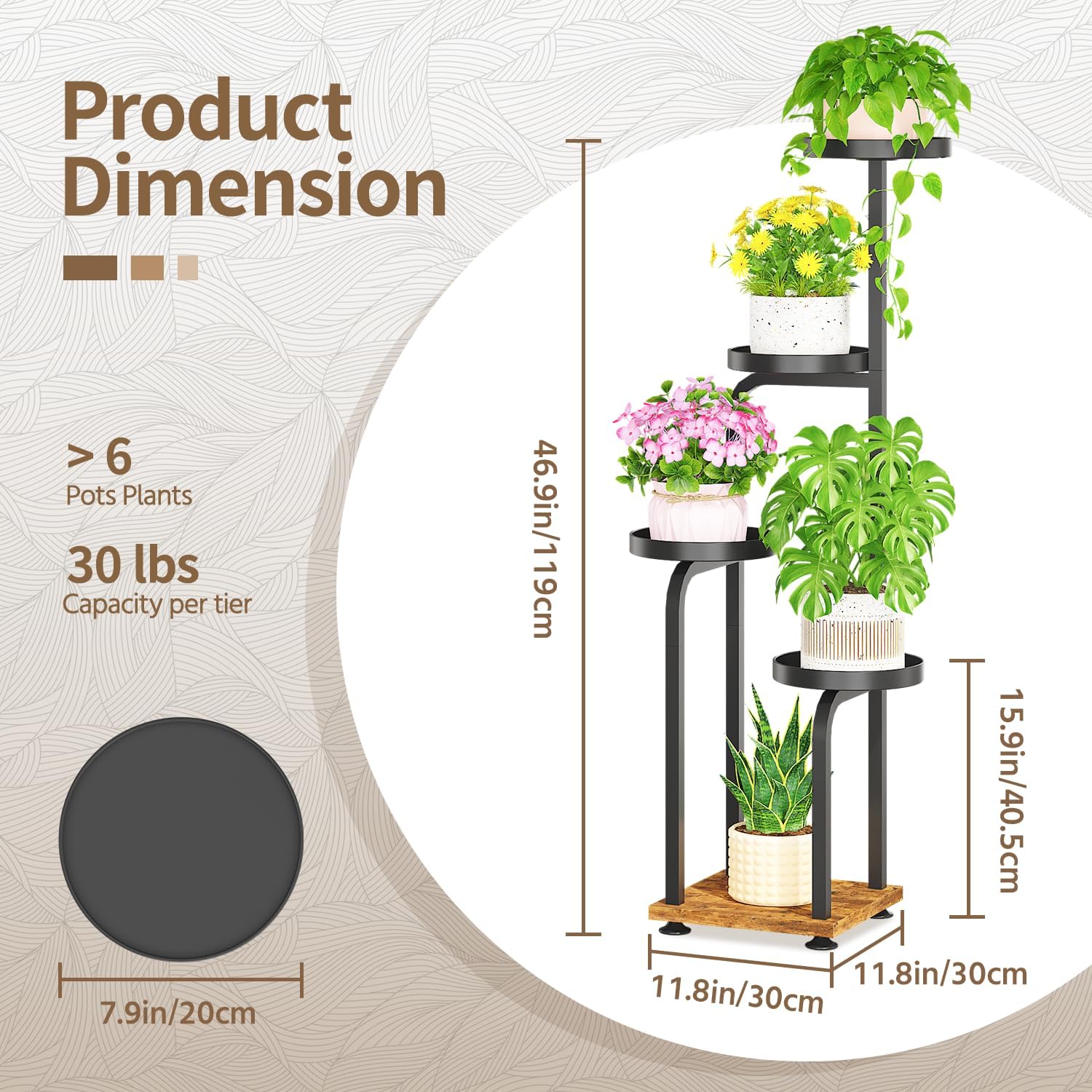 LASZOLA Black 5 Tiered Tall Plant Stand Indoor with Heavy Duty Metal Tray, Large Multi Level Vertical Planter Rack for Narrow Corner, Sturdy Rustic Tall Orchid Flower Shelving Holder for House Decor