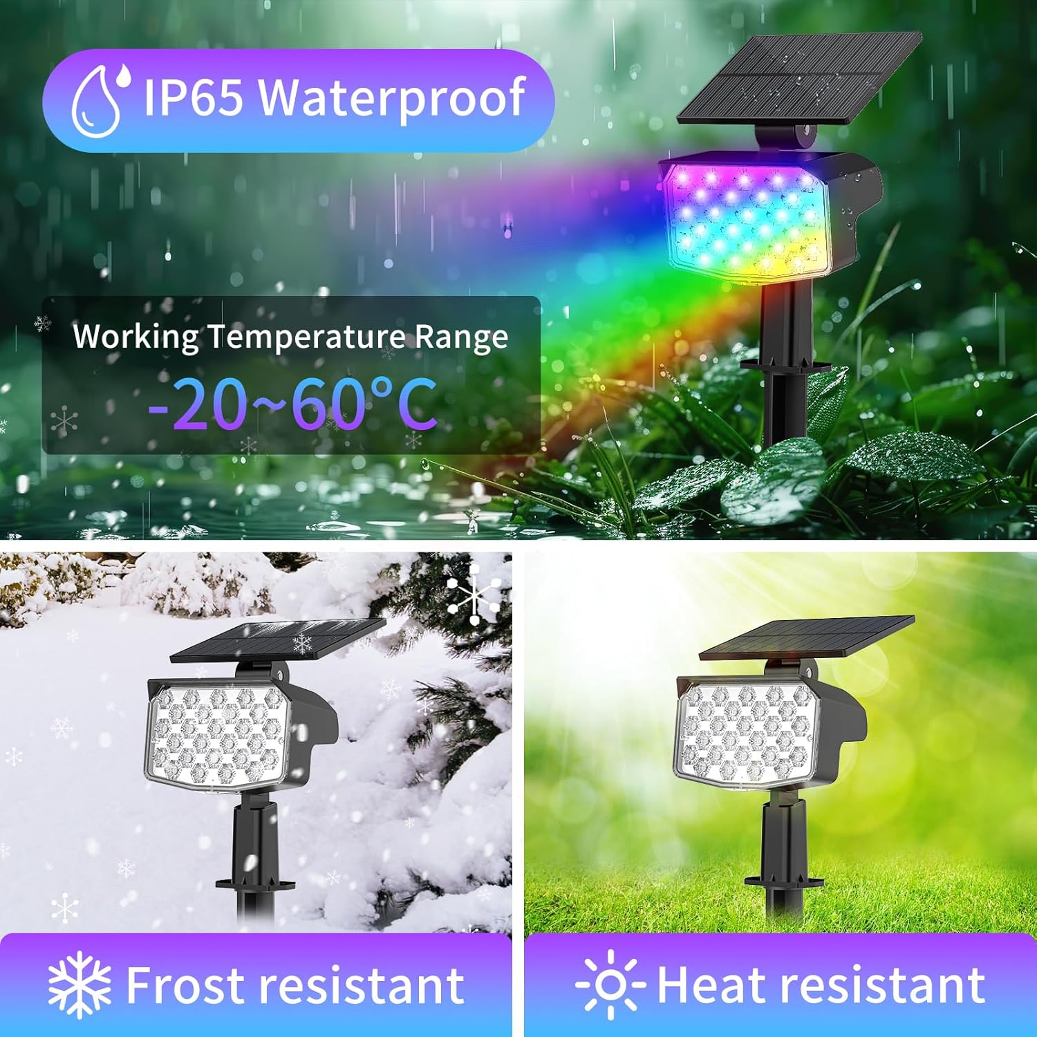 WELALO Solar Color Changing Spot Lights Outdoor, Waterproof Solar Christmas Lights with 9 Modes, Multicolor RGB Landscape Spotlights for Yard Driveway Patio Halloween Christmas Decorations, 2 Pack