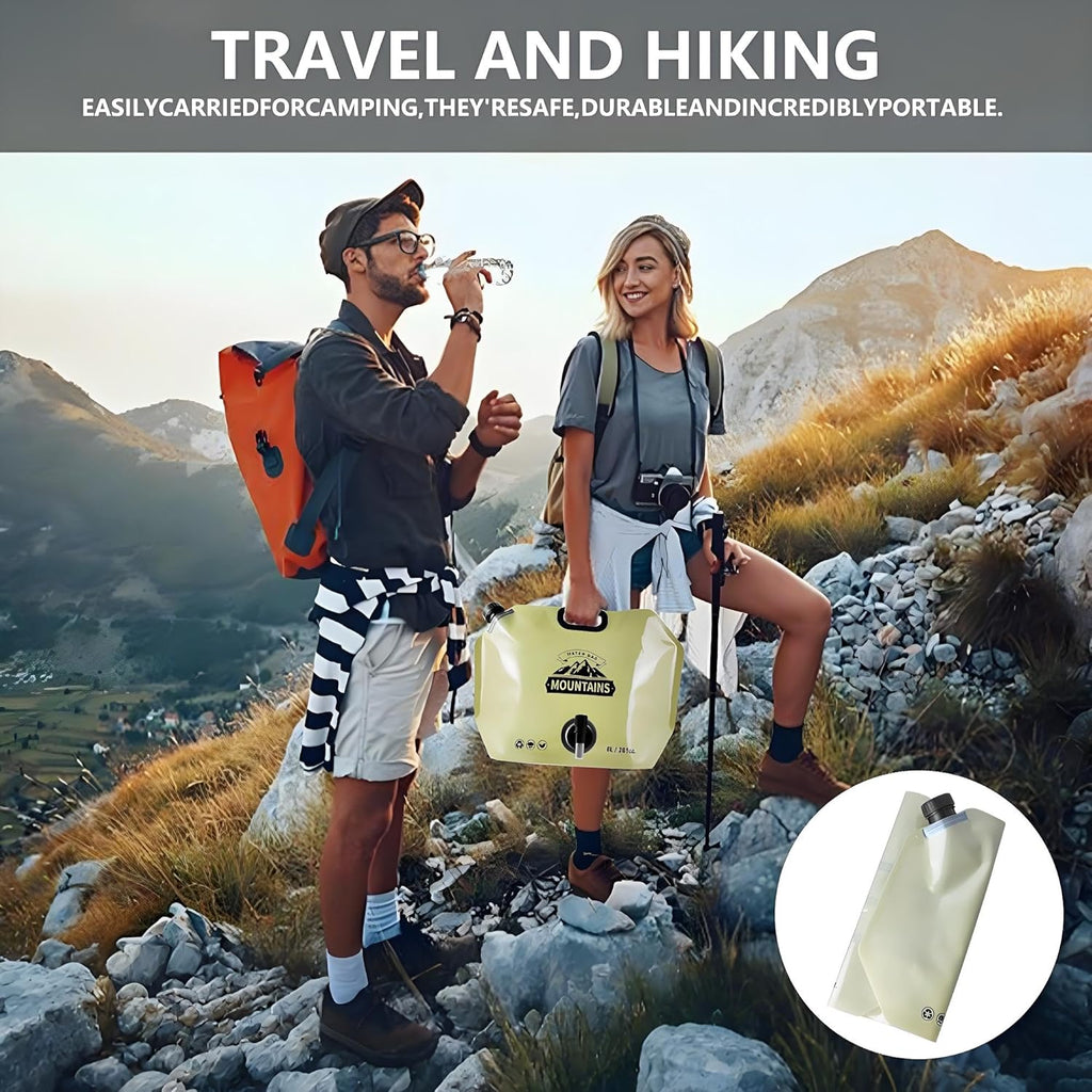 Collapsible 8L Water Storage Bag, BPA-Free Portable Folding Water Jug with Adjustable Faucet, Leakproof Emergency Water Bag for Camping, Hiking, Riding, Outdoor Sport (BEIGE, 4)