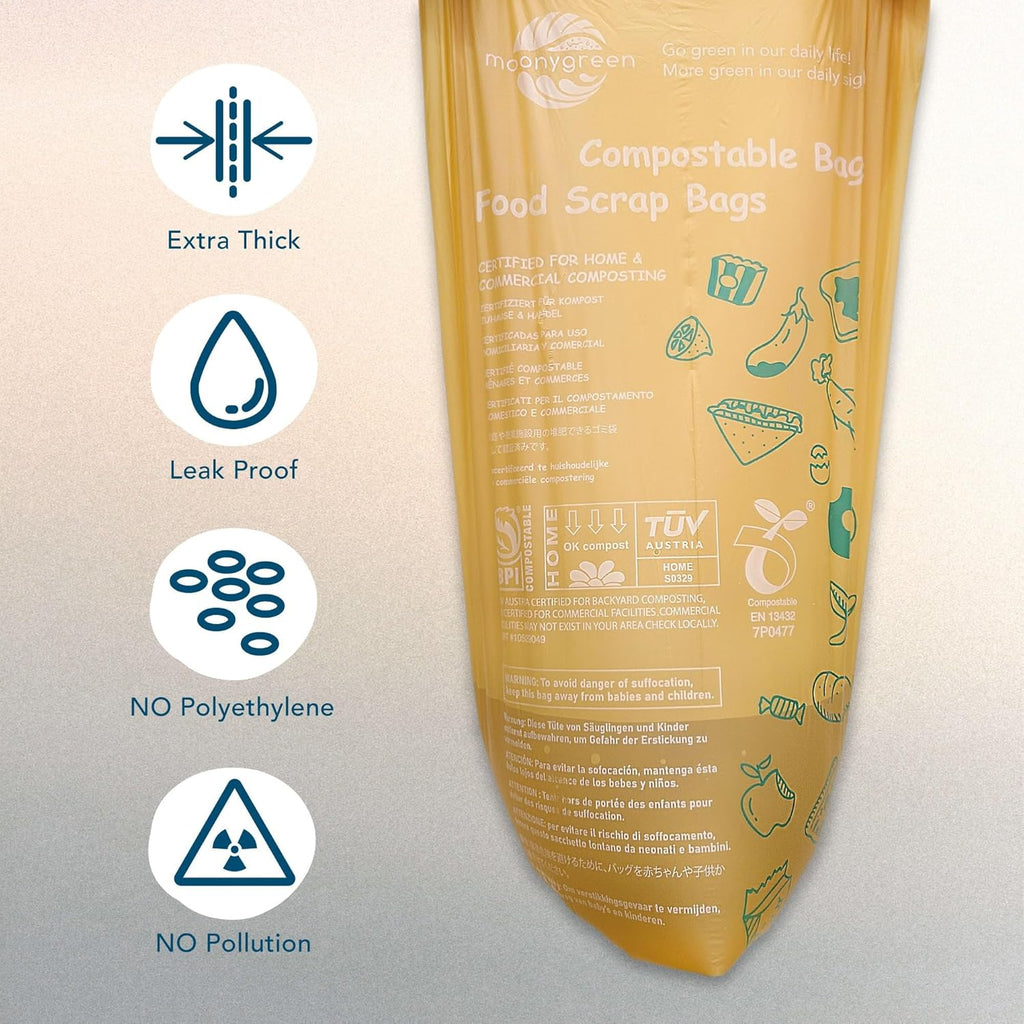 Compost Bags, Trash Bags 3 Gallon, Extra Thick, US BPI ASTM D6400 Certified Compostable Food Scrap Kitchen Waste Bags, 100 Count