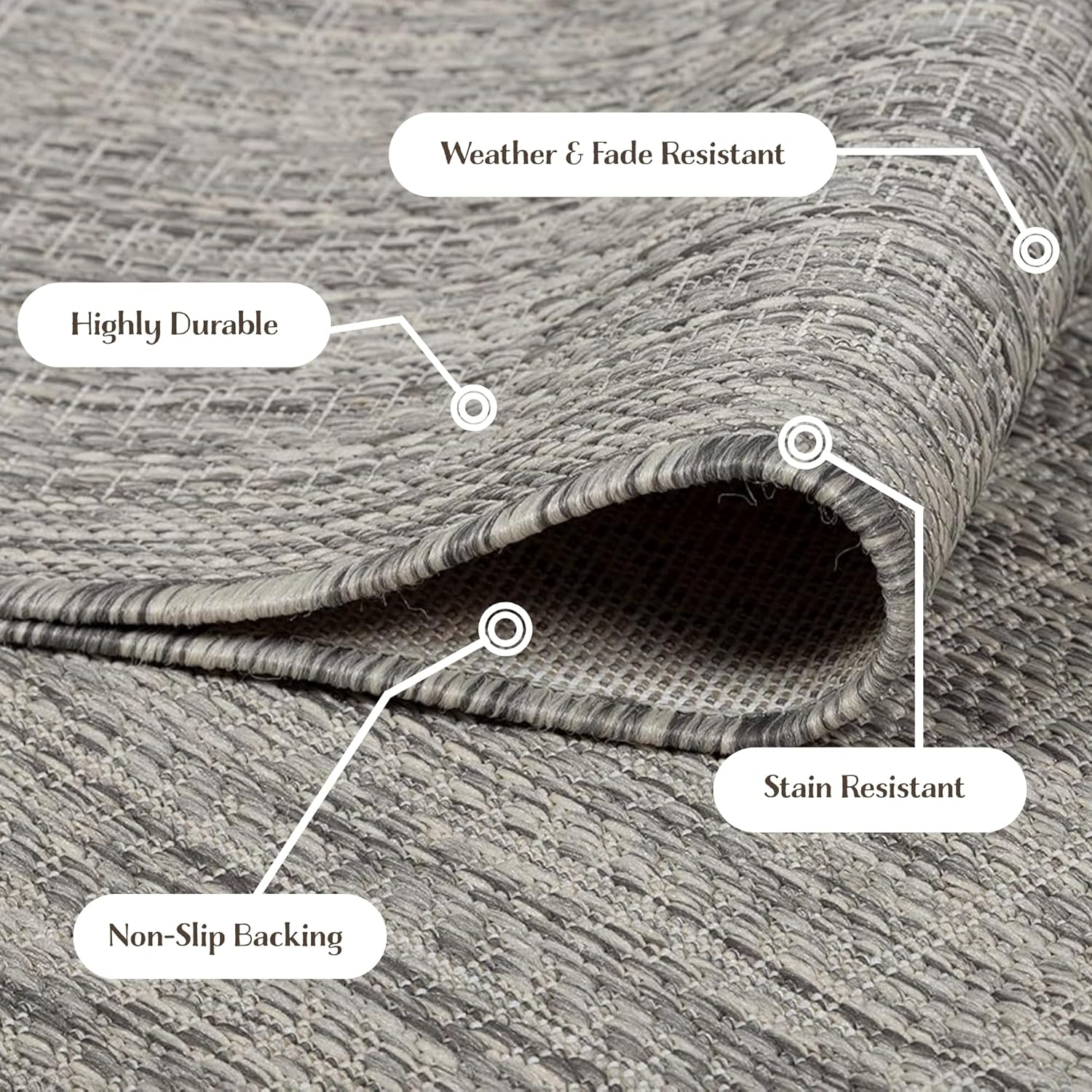 Adiva Rugs Outdoor Indoor Area Rug, Weather Resistant, Easy to Clean, Stain Resistant Floor Mat for Dining Room, Backyard, Deck, Patio (Silver Weiss, 2'6" x 7')