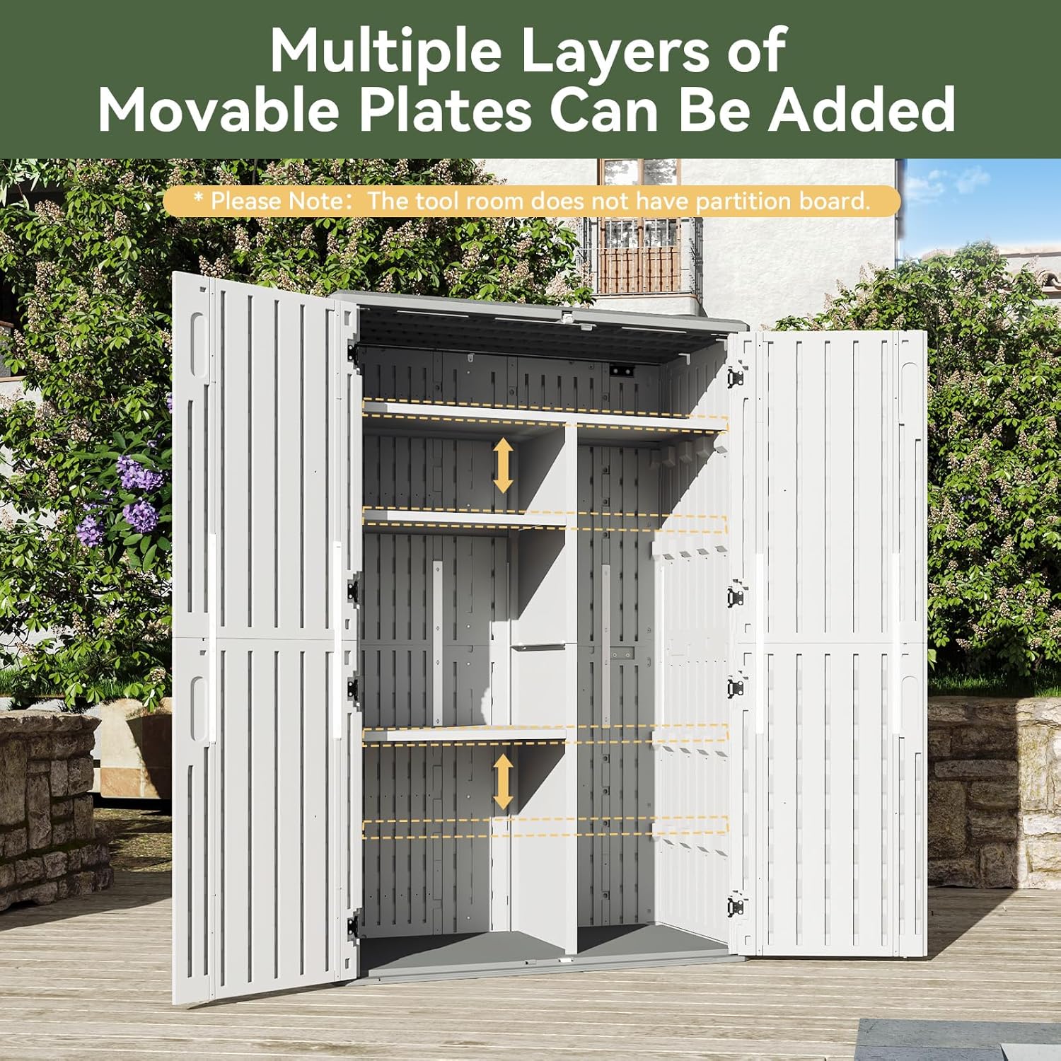 Aoxun Outdoor Storage Shed, 64 Cu.Ft Vertical Storage Sheds Outdoor with Floor, Outdoor Waterproof Storage Cabinet for Garage Storage, Pool Storage, Bike Shed, Garden Shed (White)