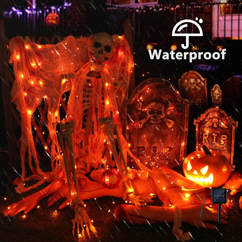 Brizled Orange Fairy Lights, 2 Pack Total 78FT 240 LED Solar Halloween Fairy Lights, 8 Modes Outdoor Halloween Lights, Waterproof Orange Twinkle Light for Outside Party Yard Decor Black Wire