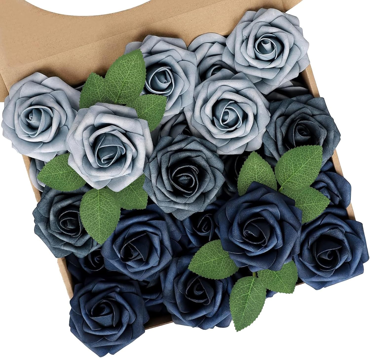 N&T NIETING Dusty Blue Fake Roses,50pcs Artificial Flowers Faux Flowers Fake Flowers for DIY Wedding Bouquets Centerpieces Floral Arrangements Home Decorations Shades of Navy Blue