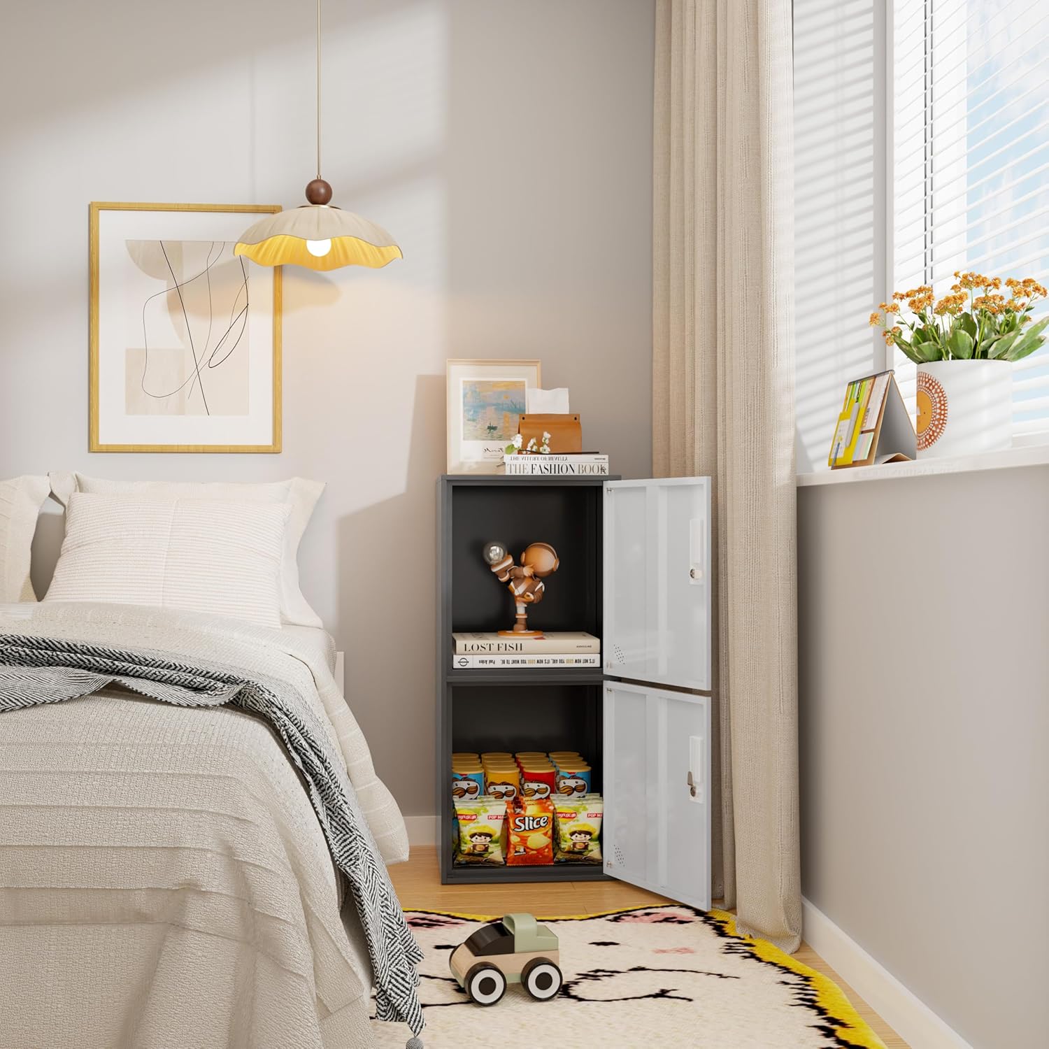 2 Door Metal Vertical Storage Locker for School, Office, Home,Gym,Stackable Steel Storage Cabinet with Lock,Anti-Falling Device. (2 Door, Grey)